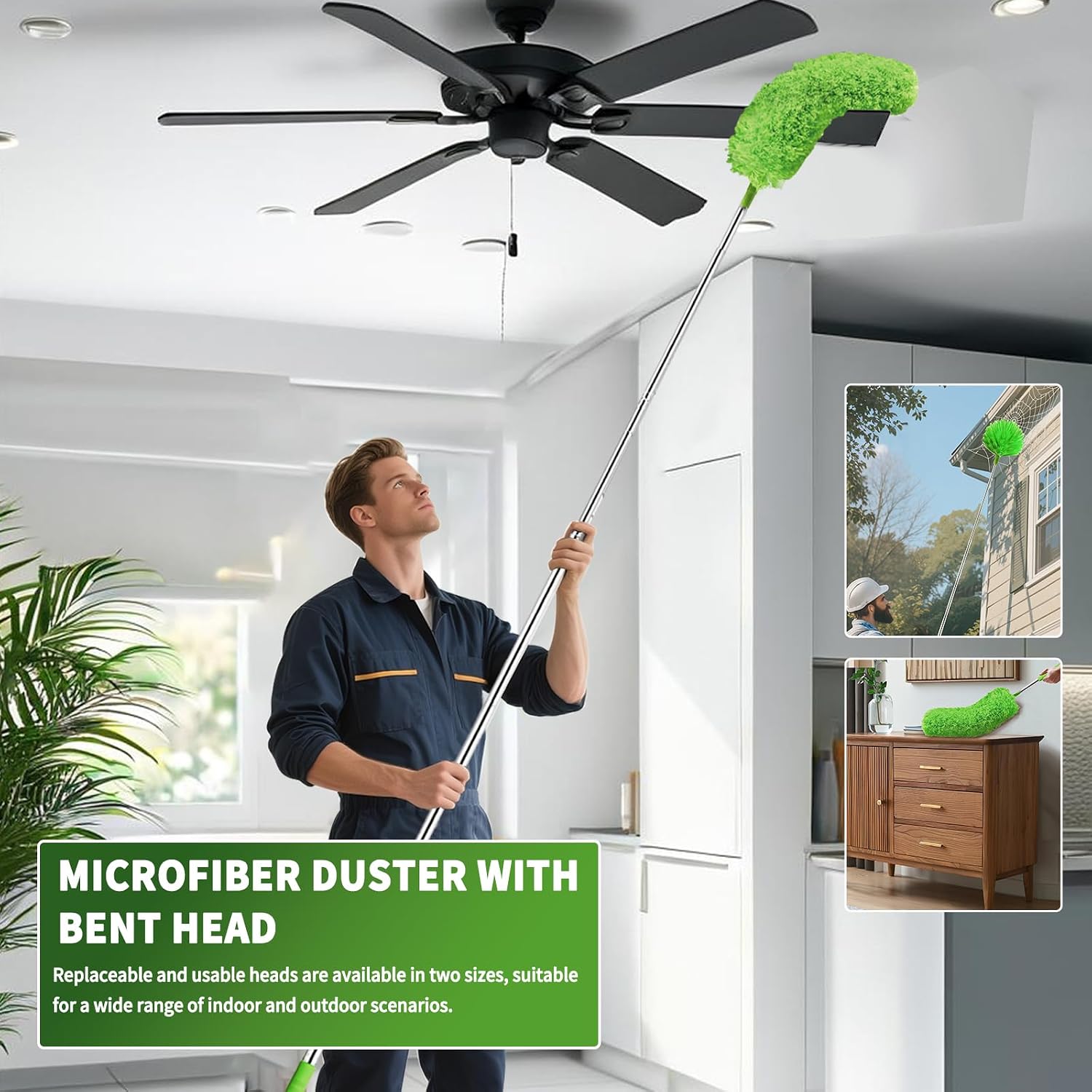 Thumbnail 5 de Cobweb Duster with Extension Pole – 110-Inch Telescoping Reach, Bendable Heads, Washable Microfiber