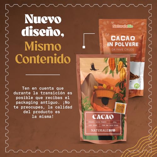 Detalle de NaturaleBio Cacao Puro en Polvo Crudo Bio No Alcalinizado