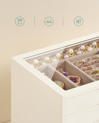 Detalle de SONGMICS Grande Boîte à Bijoux avec 5 Tiroirs et Couvercle en Verre