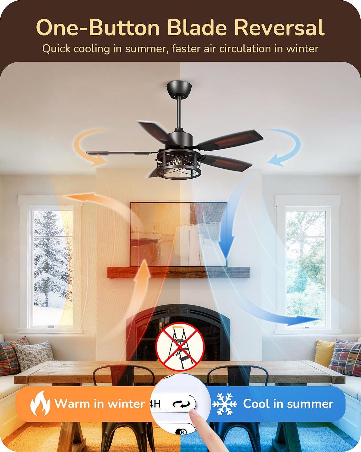 Detalle 1 de EDISHINE HCFM08D 42-inch Farmhouse Ceiling Fan with Light, Remote and Reversible DC Motor