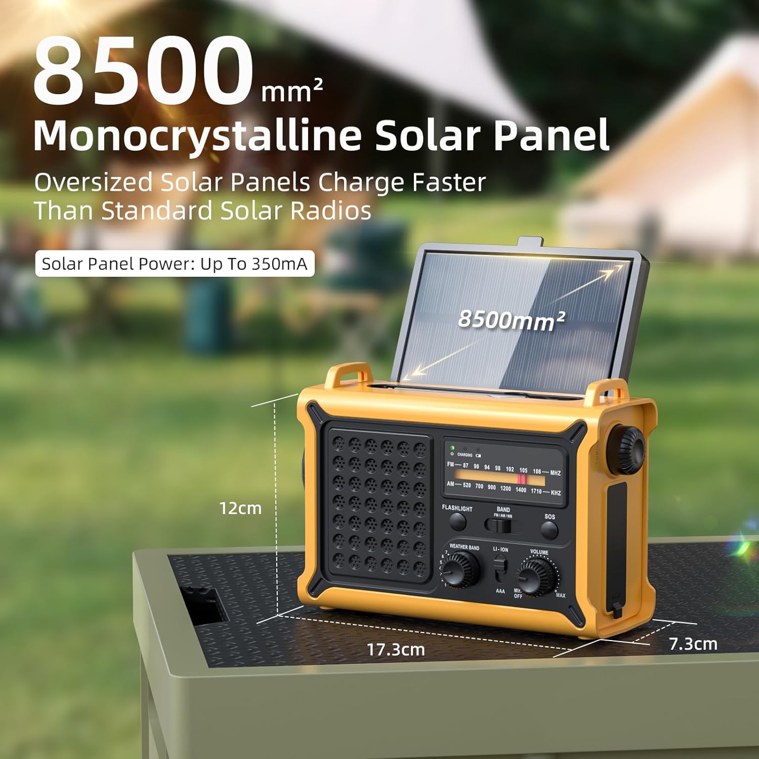 Detalle de Radio Dynamo portable solaire AM/FM avec 12000 mAh – lampe torche, SOS et alimentation d’appoint