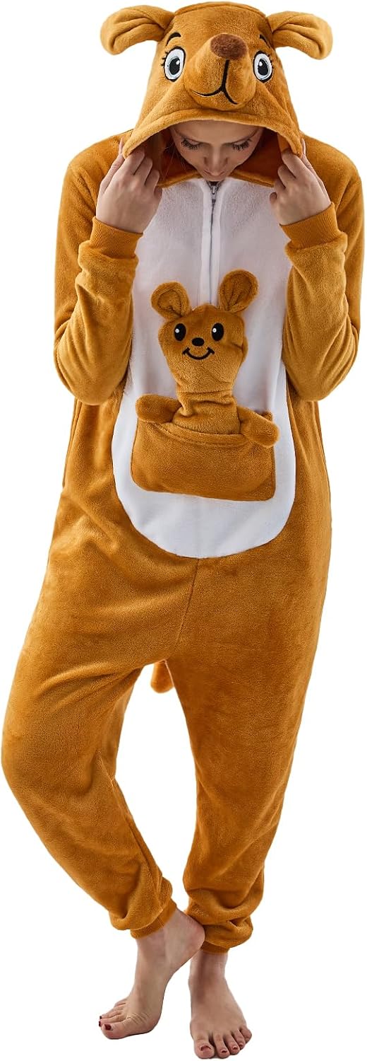 Detalle de NEWCOSPLAY Unisex Adult Animal Onesie Pajamas with Flannel, 3D Hood and Pockets