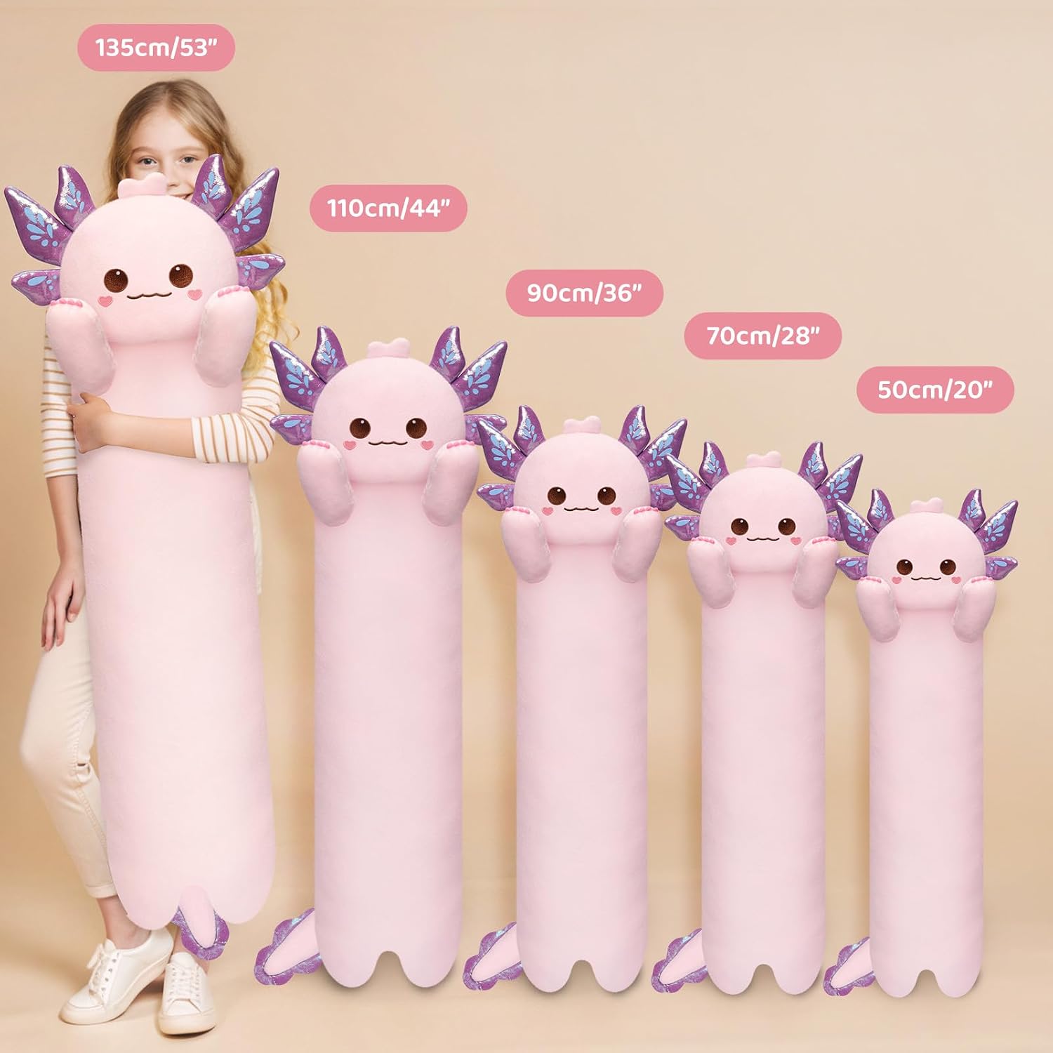Detalle 2 de Mewaii 20in Long Plush Axolotl Pillow – Purple cuddle and sleep hug toy