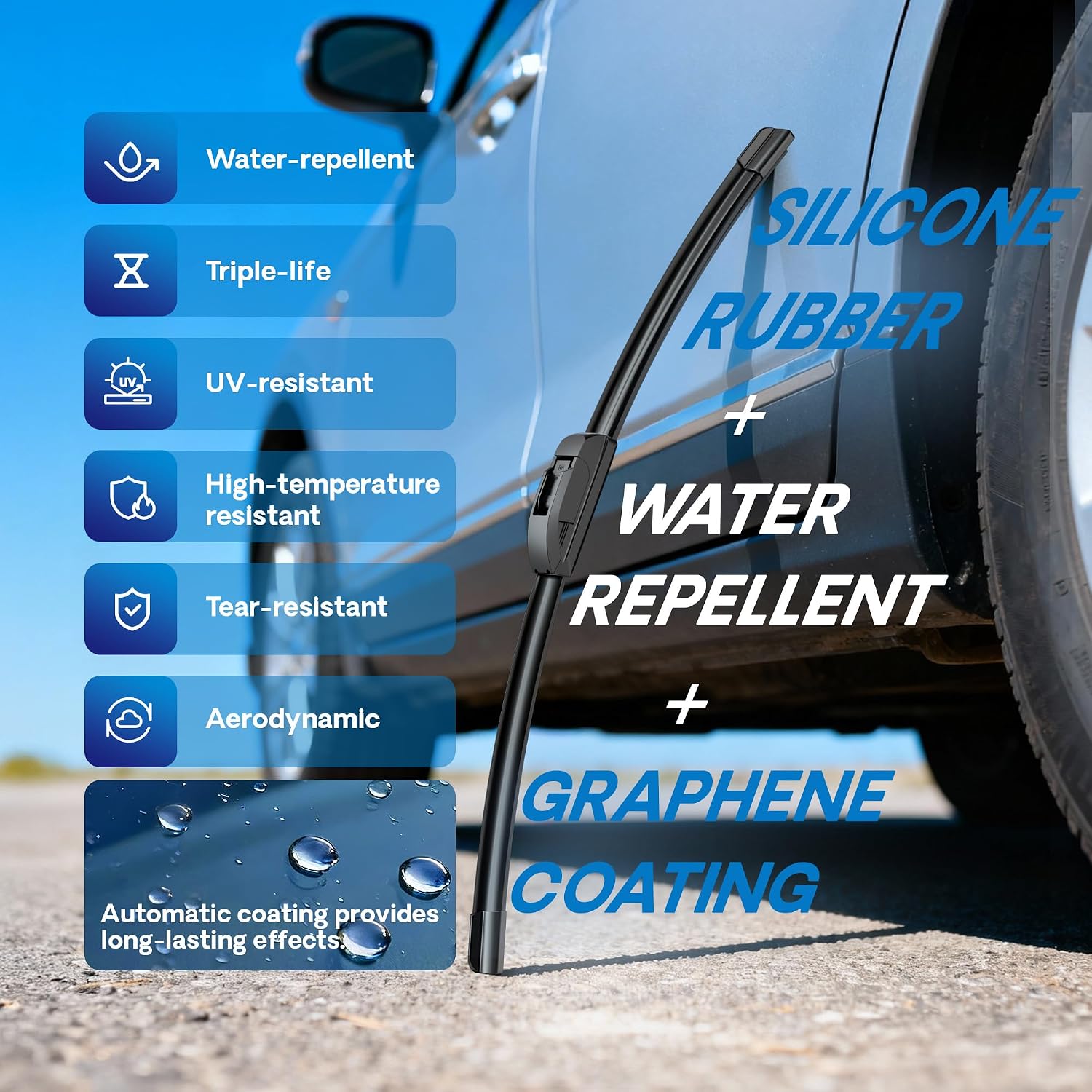 Detalle de 5 PLUS Silicone Replacement Wiper Blades (26" & 20") with Water-Repellent Edge