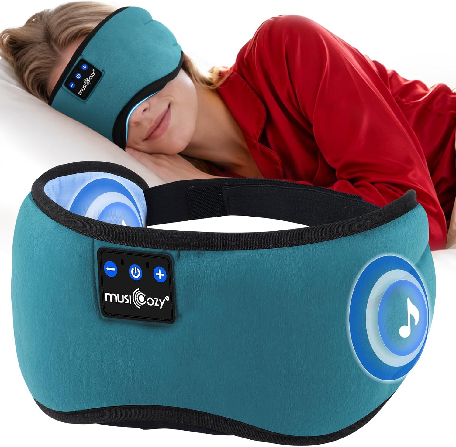 Detalle de MUSICOZY Sleep Mask Headphones: Soft Breathable Bluetooth Eye Mask with 100% Blackout in Lake Blue