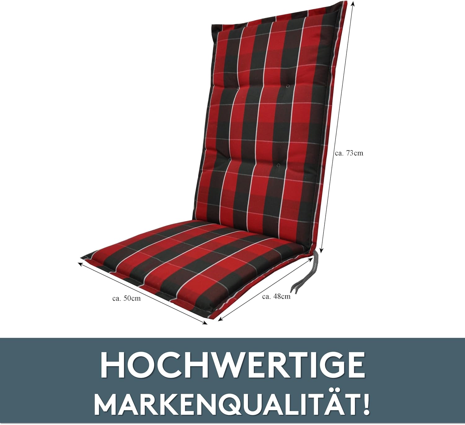 Detalle de LILENO HOME Gartenstuhlauflagen 2er-Set Hochlehner in Karo Rot/Grau – Sitzpolster für Garten- und Klappstühle