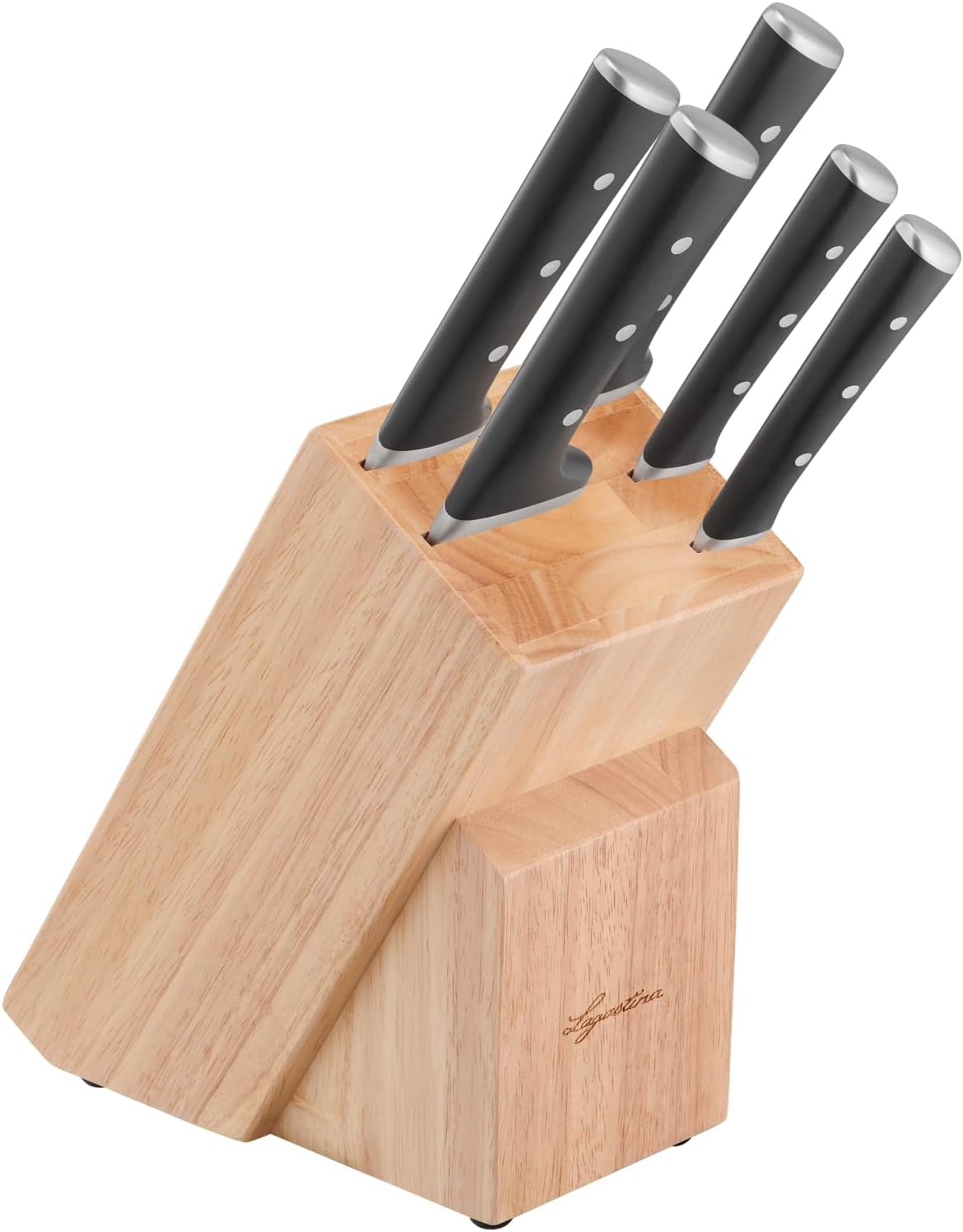Detalle de Lagostina Iceforce Set da Cucina con Ceppo in Legno e 5 Coltelli in Acciaio Inox