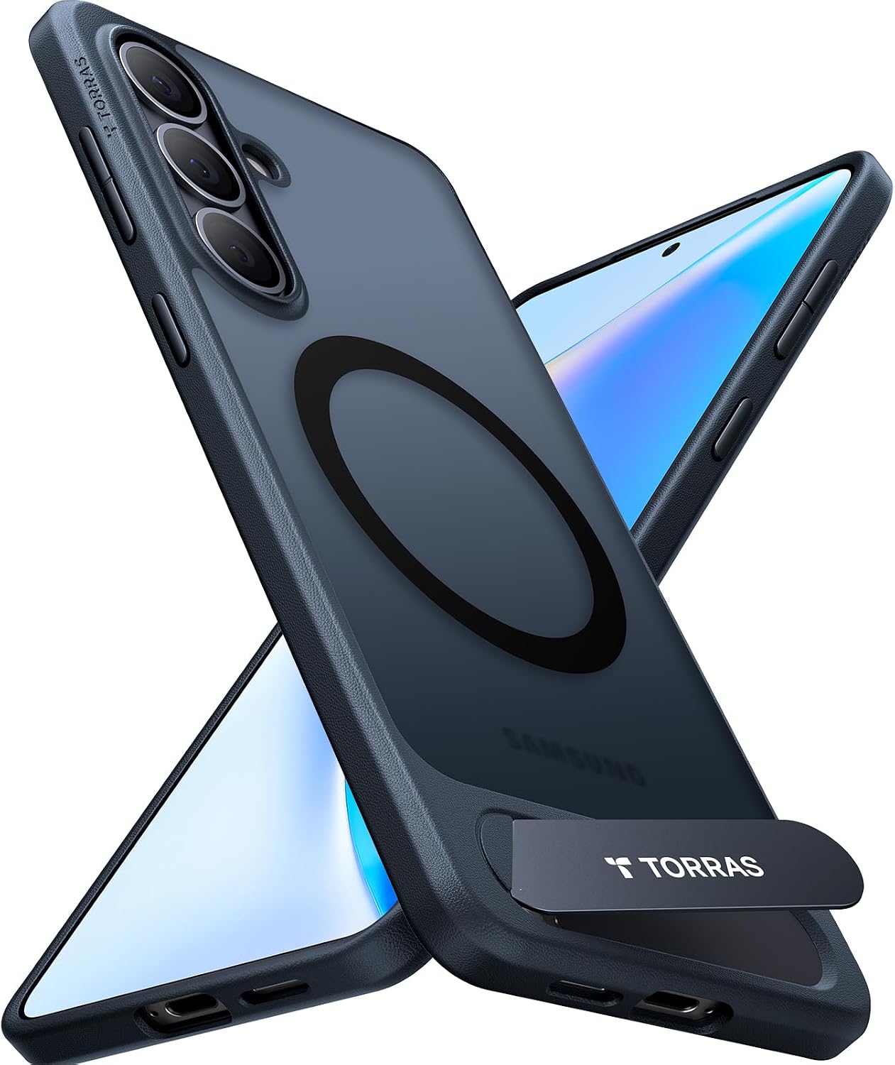 Detalle de TORRAS Ostand L1 Case for Samsung Galaxy S26 – Durable Titanium Stand, MagSafe Magnetic Ring & 360° Protection