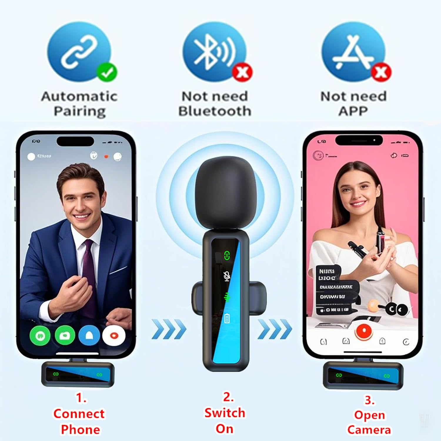 Detalle 2 de FYCFYC Wireless Lavalier Microphone for iPhone – Black