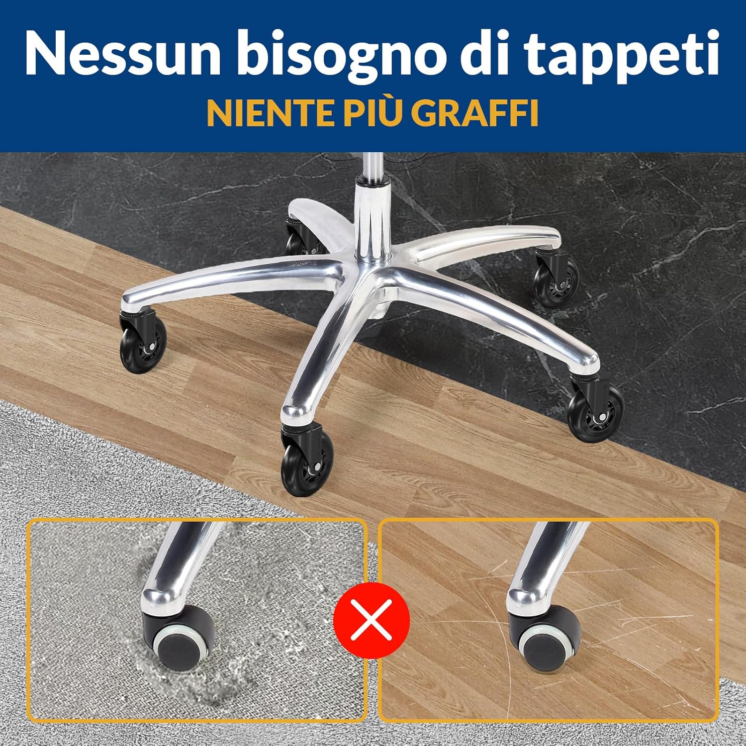 Detalle de COSYLAND Ruote per Sedia Ufficio: Ruote Silenziose e Resistenti per Parquet, 10×22 mm