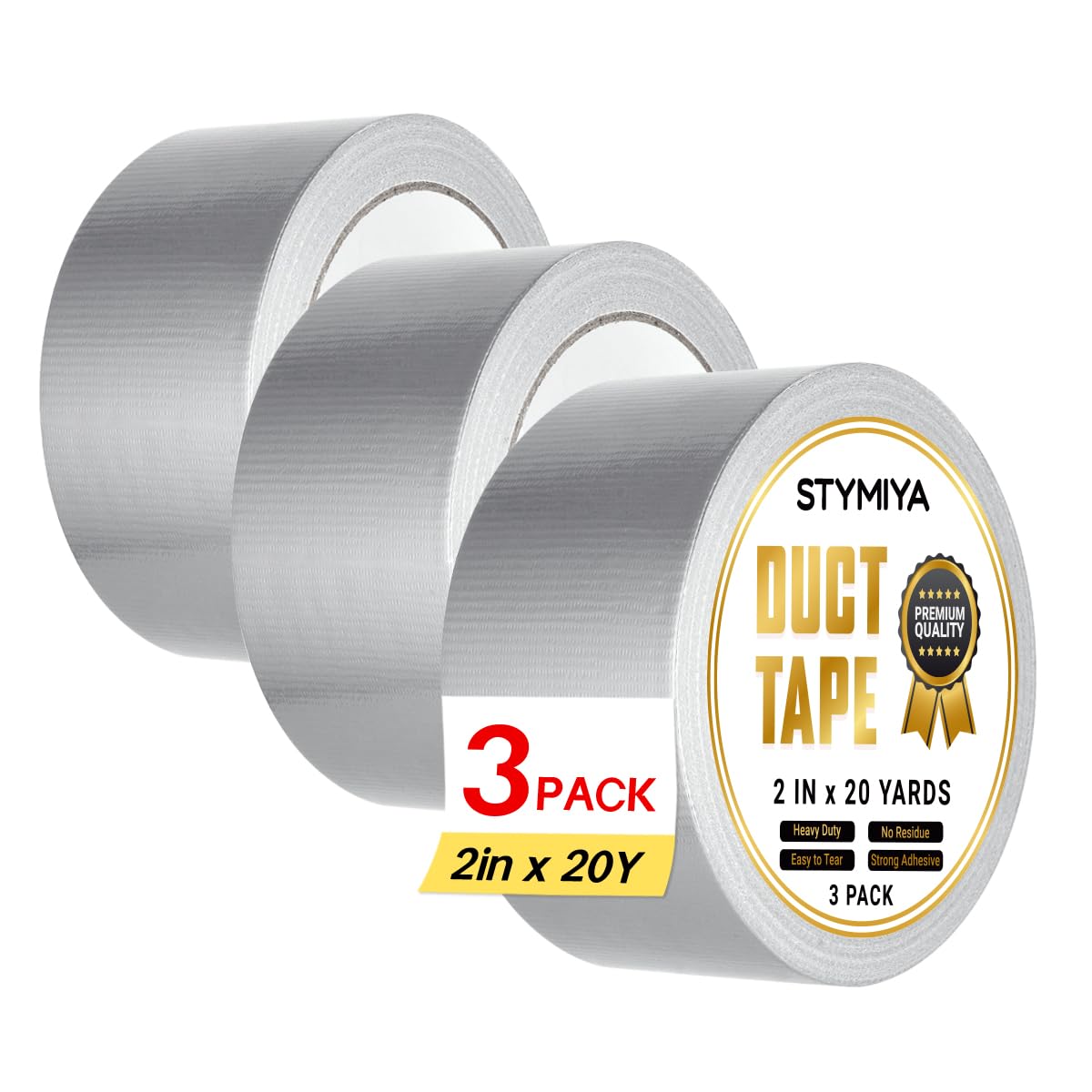 Detalle de Silver Duct Tape Heavy Duty: 3 Rolls 2in x 20yd Outdoor Waterproof Repair Tape