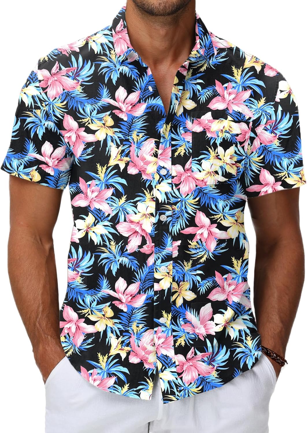 Thumbnail 6 de HMIYA Hawaii Hemd für Herren – 100% Baumwolle, Unisex, Kurzarm, Brusttasche, Knopfverschluss