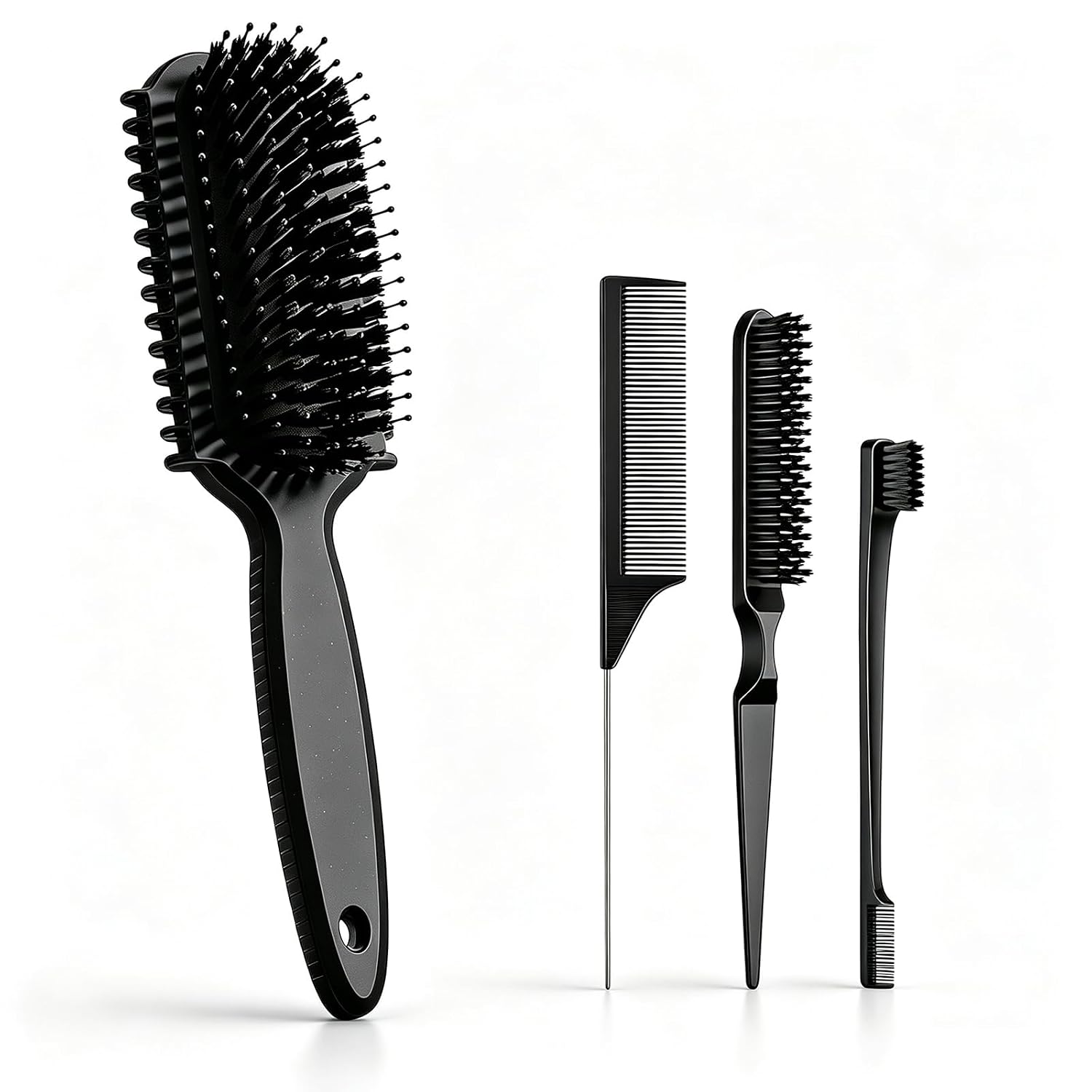Detalle de Curl Defining Brush Set, 4-Piece Black Hair Styling Kit for Curls and Edges