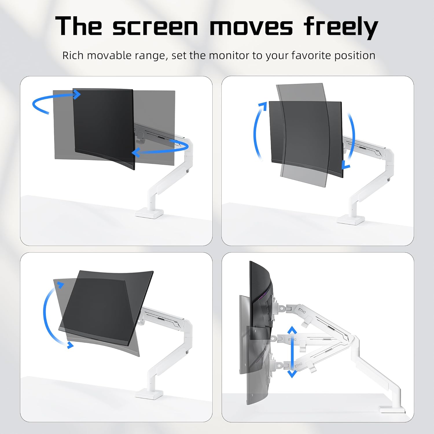 Thumbnail 5 de ETHU Heavy-Duty Dual Monitor Arm – stabile Halterung für 2 Monitore bis 38 Zoll, je Arm 14 kg, VESA 75x75/100x100, Weiß
