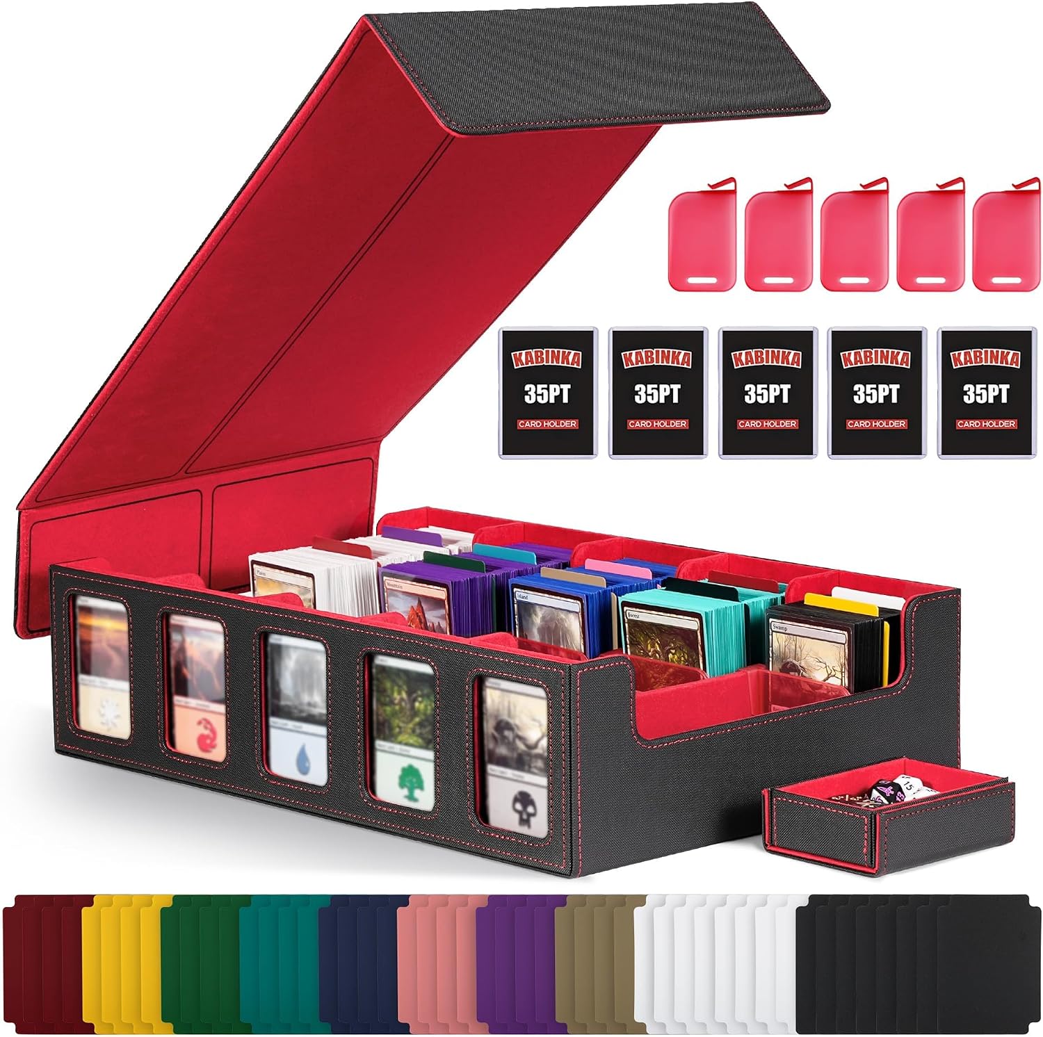 Detalle de Sammelkarten-Aufbewahrungsbox mit Commander-Display – 5‑reihe Deckgehäuse (3900+ Karten), Toploader inkl. Trennwände