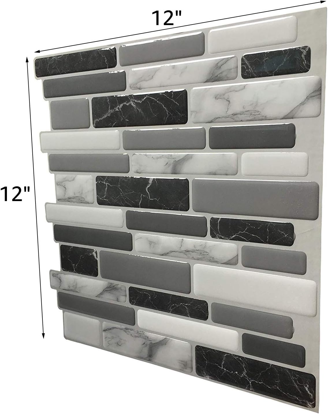 Detalle de Art3d A17042F 12" x 12" Peel-and-Stick Marble Grey Backsplash Tiles, 6-Pack