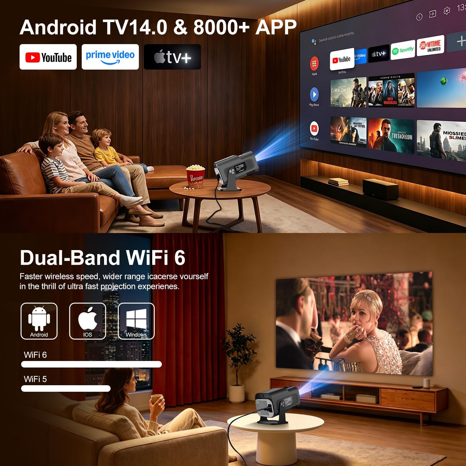 Detalle de Salange 2026 New Mini Projector: A compact Android 14 smart projector for casual home cinema