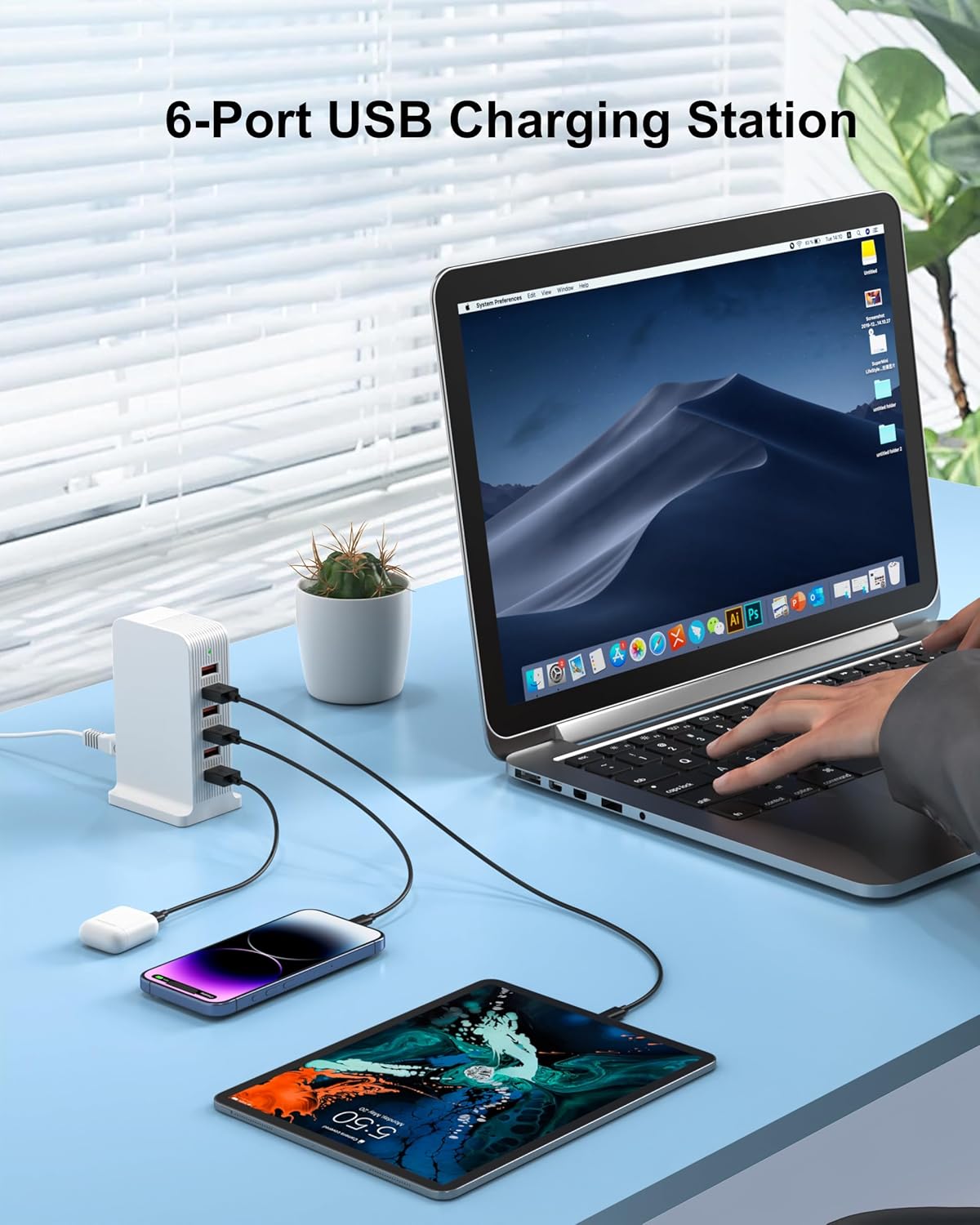 Thumbnail 1 de Qurzou USB Charger 50W 6-Port USB Tower (White)