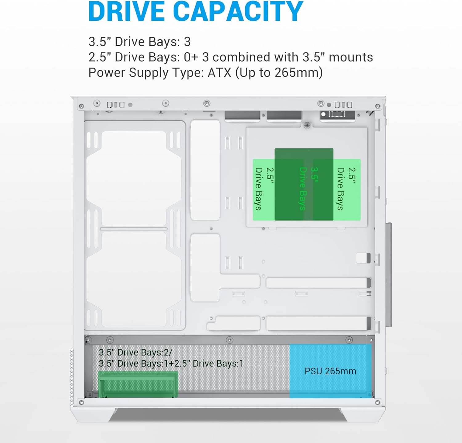 Thumbnail 4 de SAMA V40 Mid-Tower-ATX-Gehäuse – 6 ARGB-PWM-Lüfter vorinstalliert, Glas-Doppelkammer-Design, USB-C, Weiß