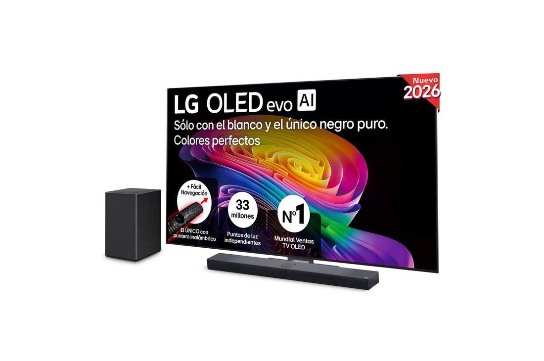 Detalle de LG OLED evo C6 83'' (OLED83C64LA.SET) con barra SC9S: TV 4K 2026, Smart TV webOS y sonido 2.2 canales