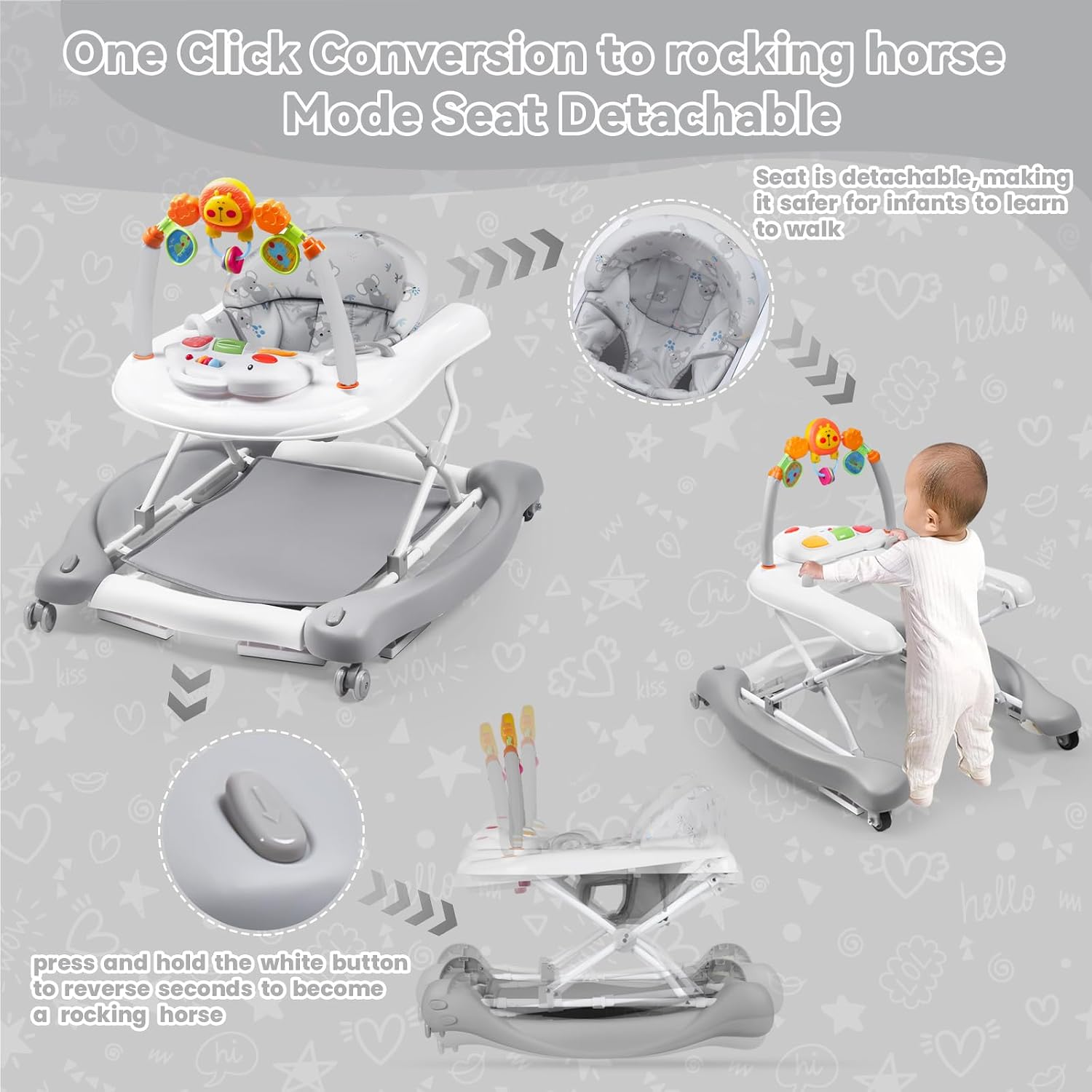 Thumbnail 4 de RefoereBabe 5-in-1 Baby Walker: Foldable, Adjustable, and Multi-Mode Activity Center