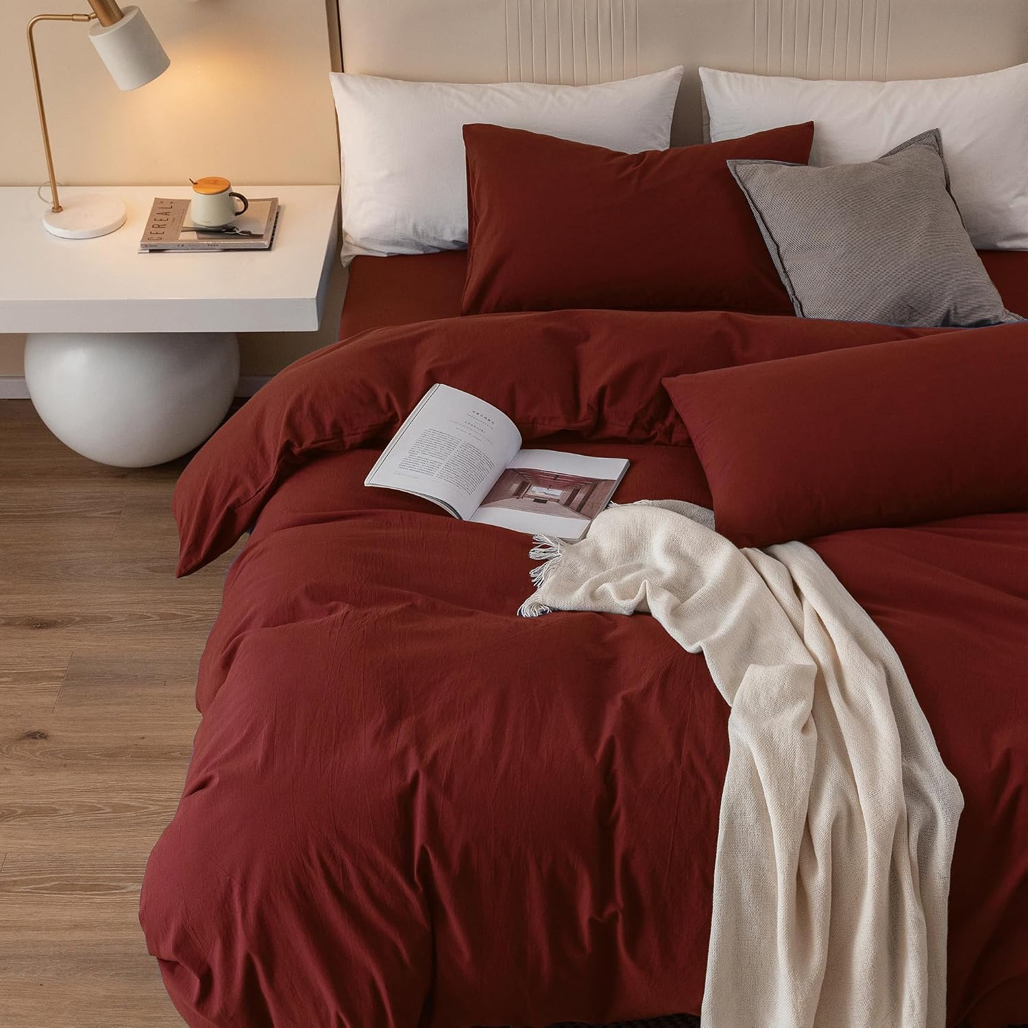 Detalle de JIYUAN Super Queen Washed Cotton Duvet Cover Set with Linen-Feel Texture