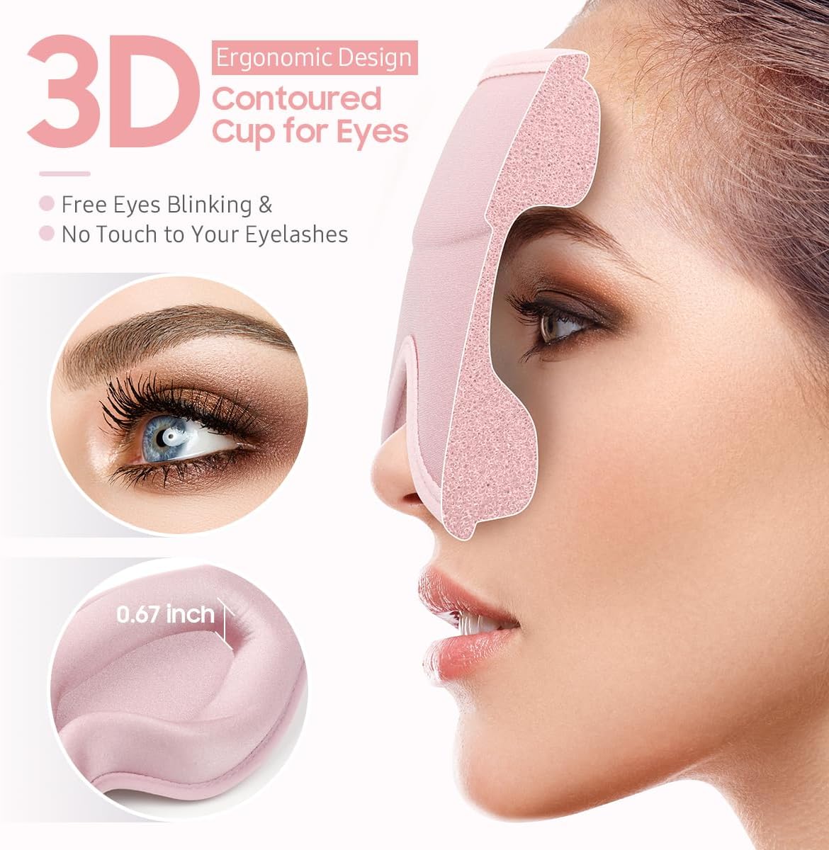 Thumbnail 3 de BeHoomi Sleep Mask Premium Eye Mask – 3D Ergonomic Design, Light Blocking & Comfort (Pink)