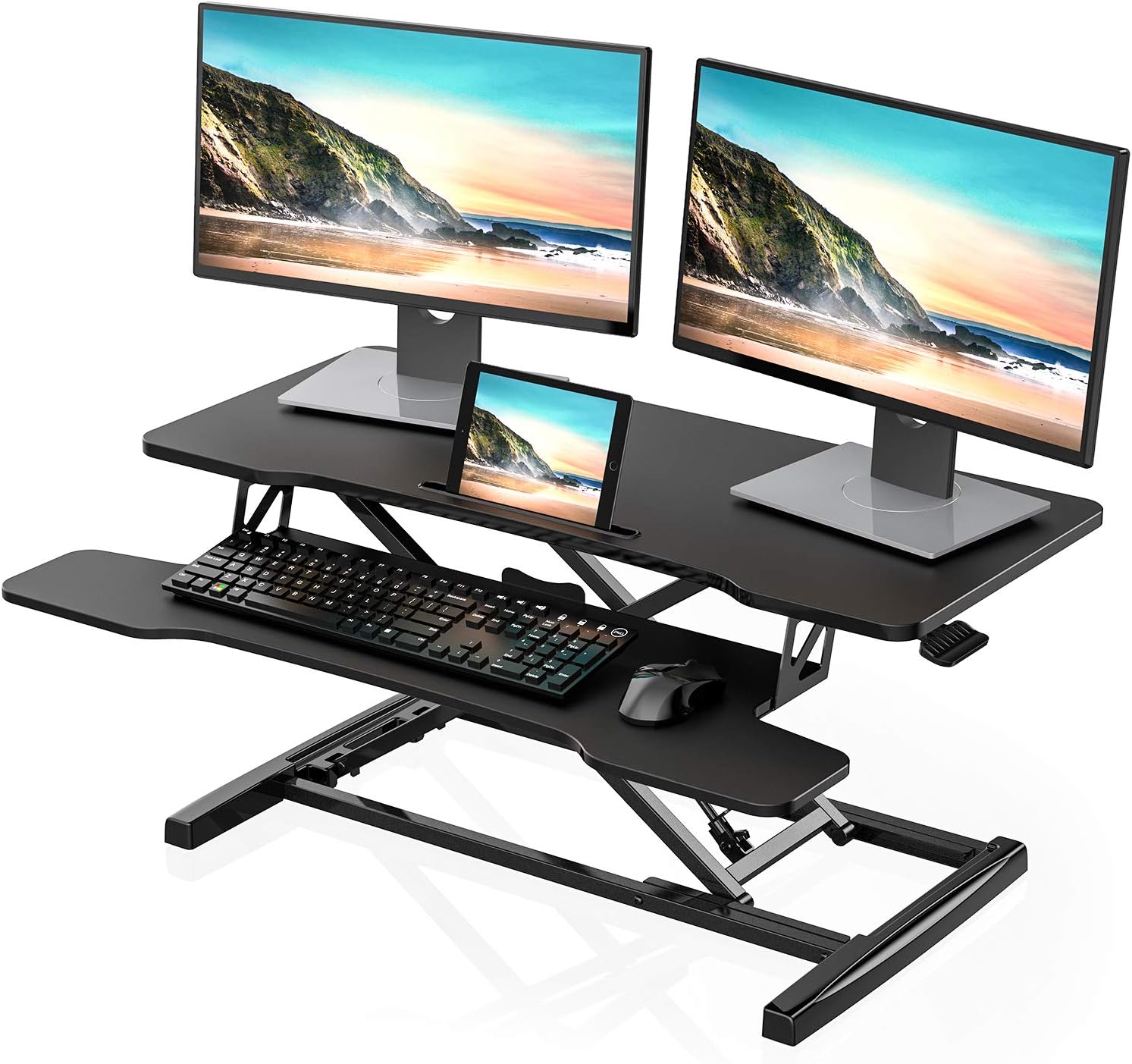 FITUEYES 36" Height Adjustable Standing Desk Converter (SD309101WB) – Sit-to-Stand Riser for Laptops and Dual Monitors