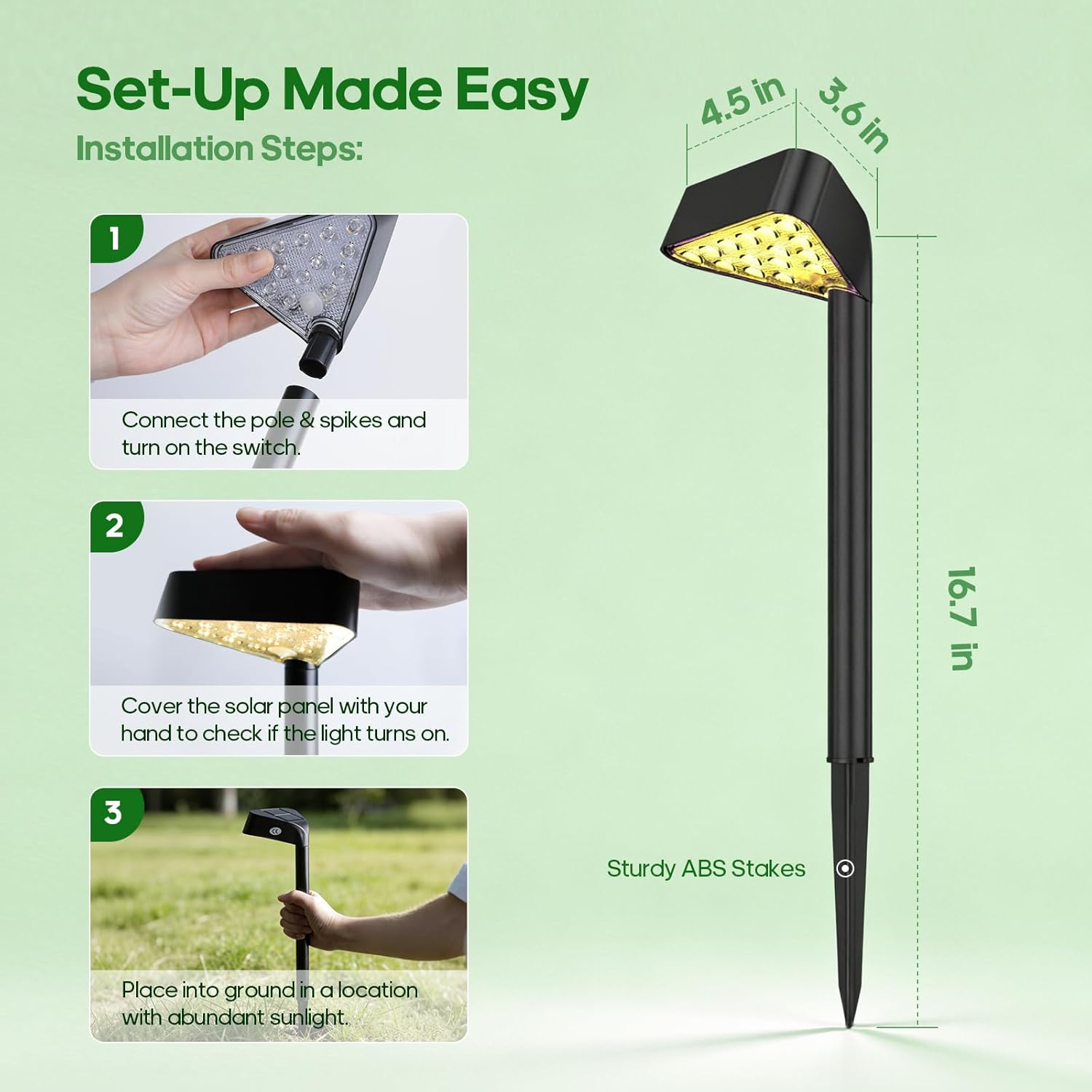 Thumbnail 6 de Solar Lights Outdoor Garden 4 Pack: 15 LED Brighter Solar Pathway Lighting with Upgraded Mono Solar Panel