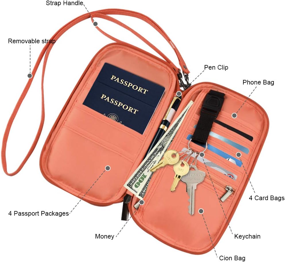 Detalle de homchen RFID Blocking Travel Passport Wallet Holder – Orange