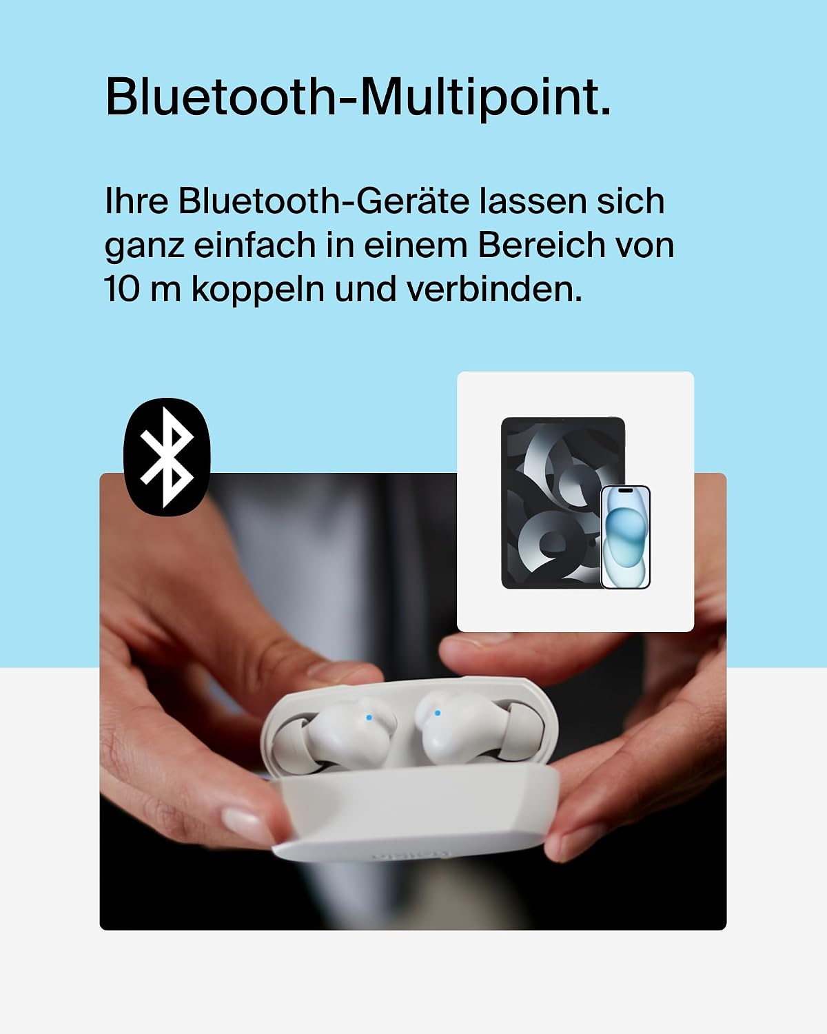 Thumbnail 4 de Belkin SoundForm Rhythm True Wireless In-Ear Kopfhörer (IPX5, USB‑C Schnellladen, bis 28 Std.) – Weiß
