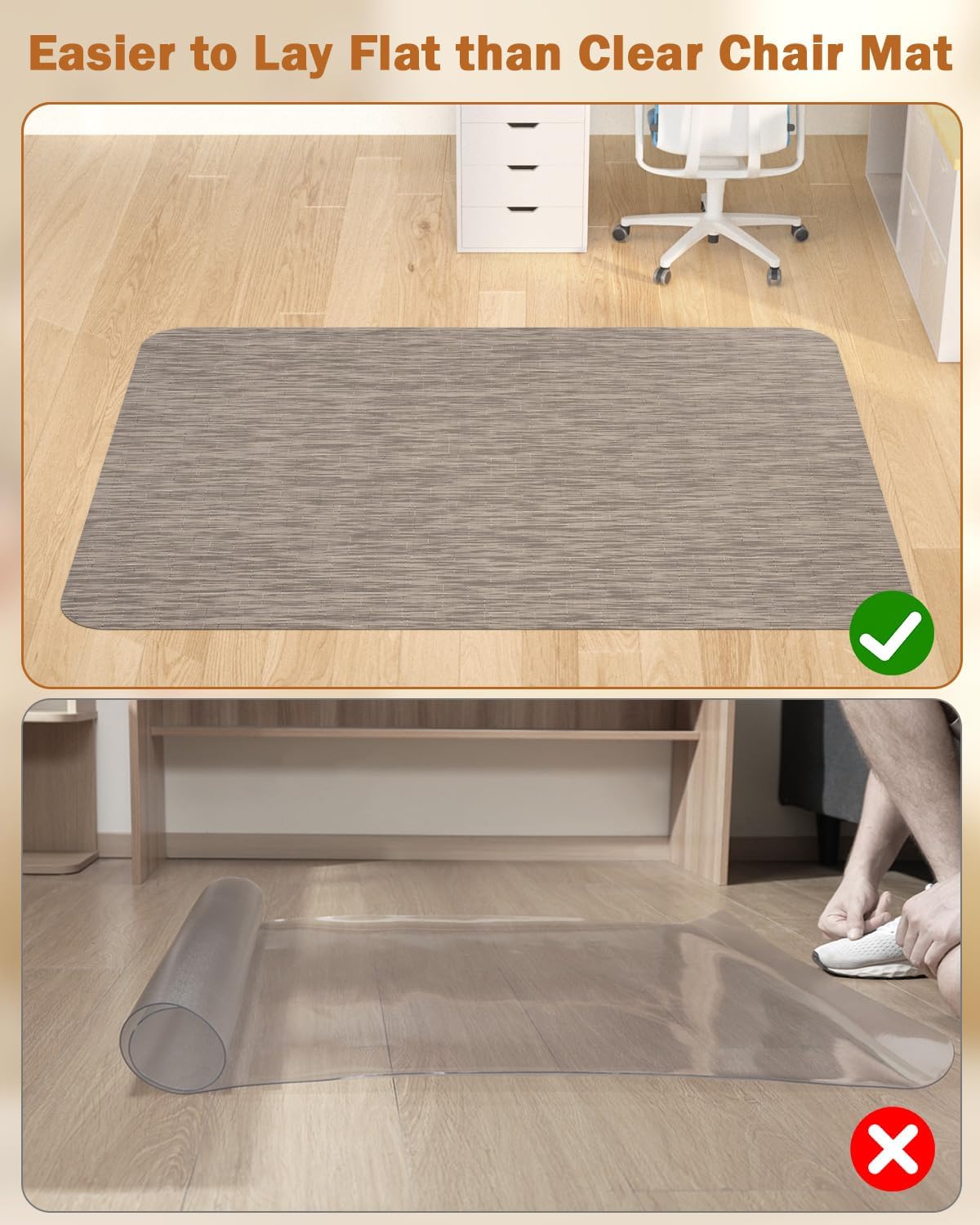 Detalle de Blvornl Office Chair Mat, 35.4" x 47.2" PVC Hard Floor Protector, Dark Brown