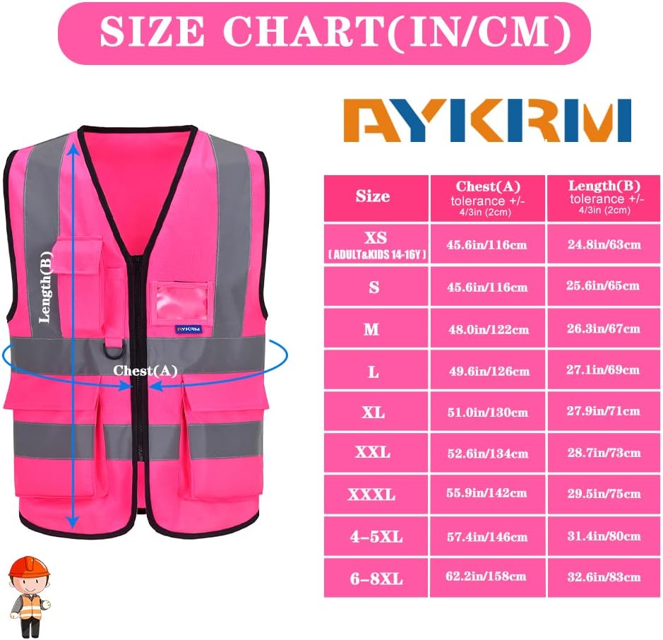 Detalle de AYKRM 21 couleur Gilet di Sicurezza Antinfortunistici ad Alta Visibilità con Tasche e Zip — riflettente 360°