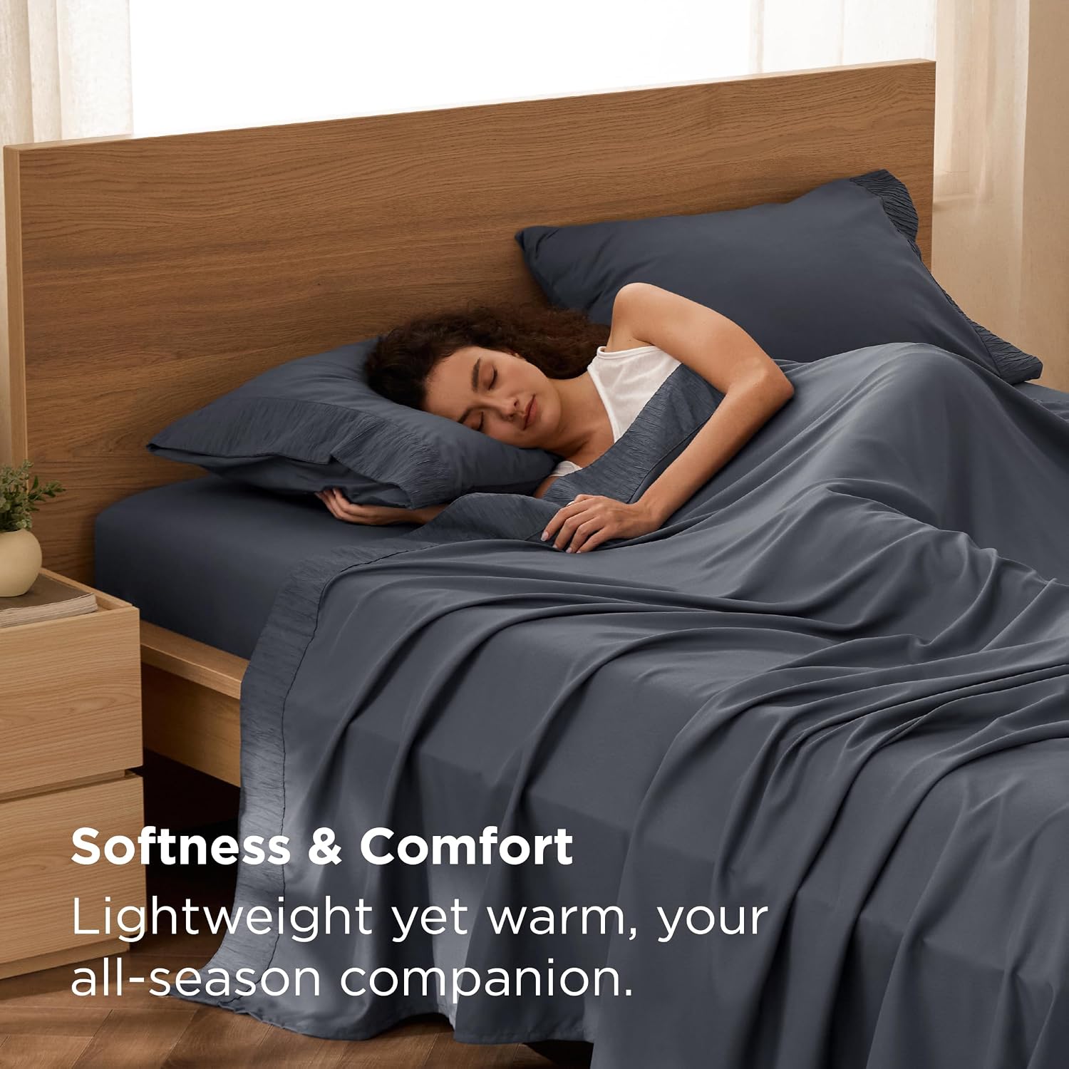 Detalle de Bedsure Full Size Sheet Set, 14-Inch Deep Pocket, Dark Gray Microfiber