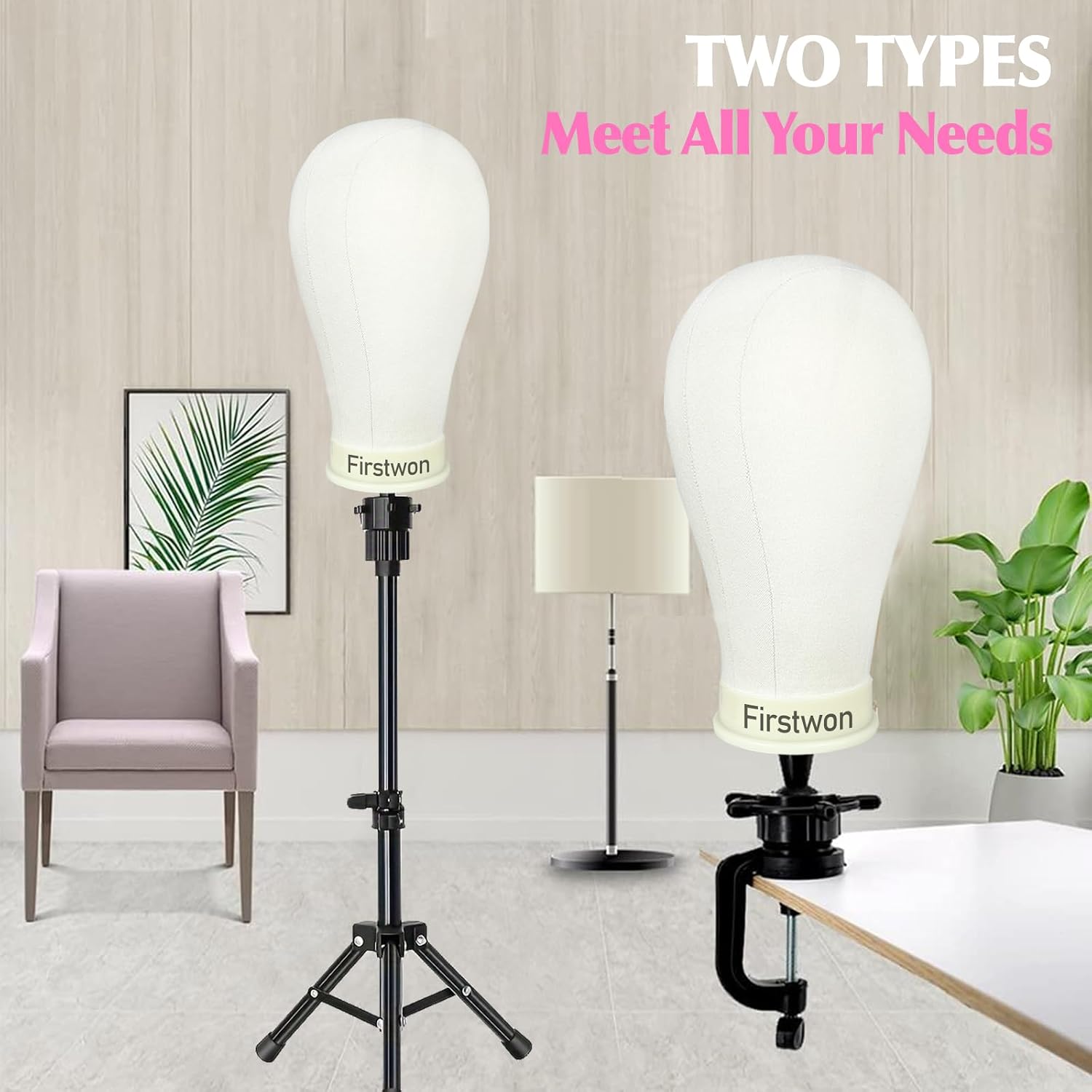 Thumbnail 6 de Firstwon 22 Inch Wig Head with Tripod Stand — Canvas Mannequin Head for Wigs and Hair Styling Practice