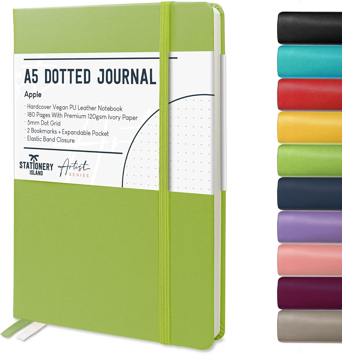 Detalle de STATIONERY ISLAND Carnet de notes A5 pointillé – Relié cartonné, 180 pages (Pomme)