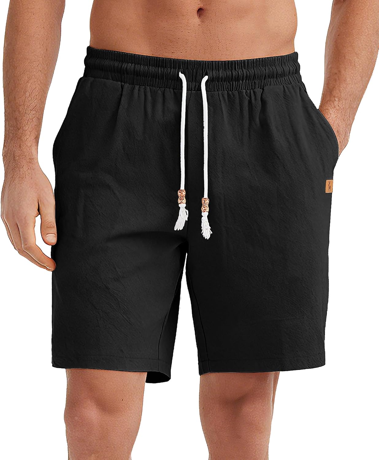 Detalle de SwissWell heren korte broek van katoen met elastische taille en zakken