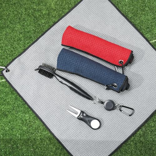 Detalle de Newofview 3-in-1 Golfzubehör Set – Mikrofaser Handtuch, Golfschlägerbürste und Pitchgabel