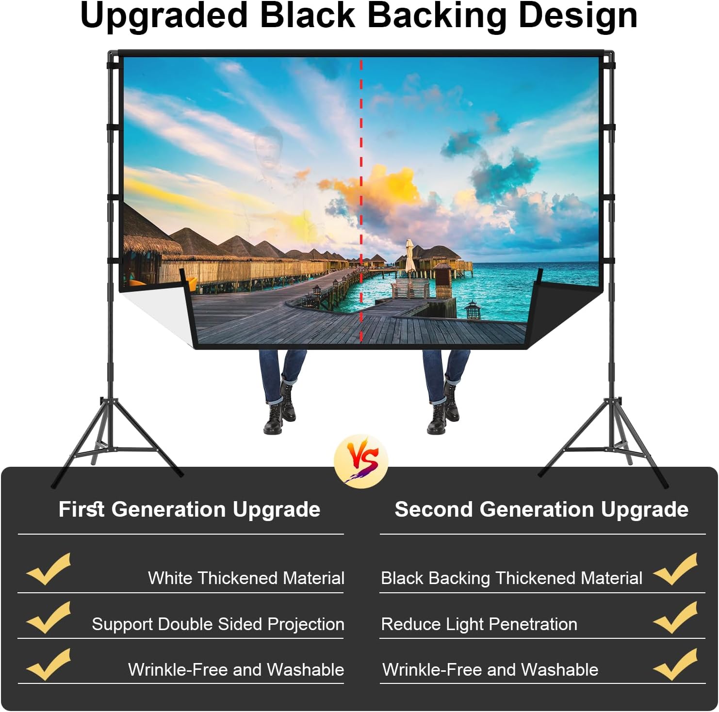 Thumbnail 4 de TOWOND 100-Inch Portable Projector Screen with Stand, 16:9 Black Backing