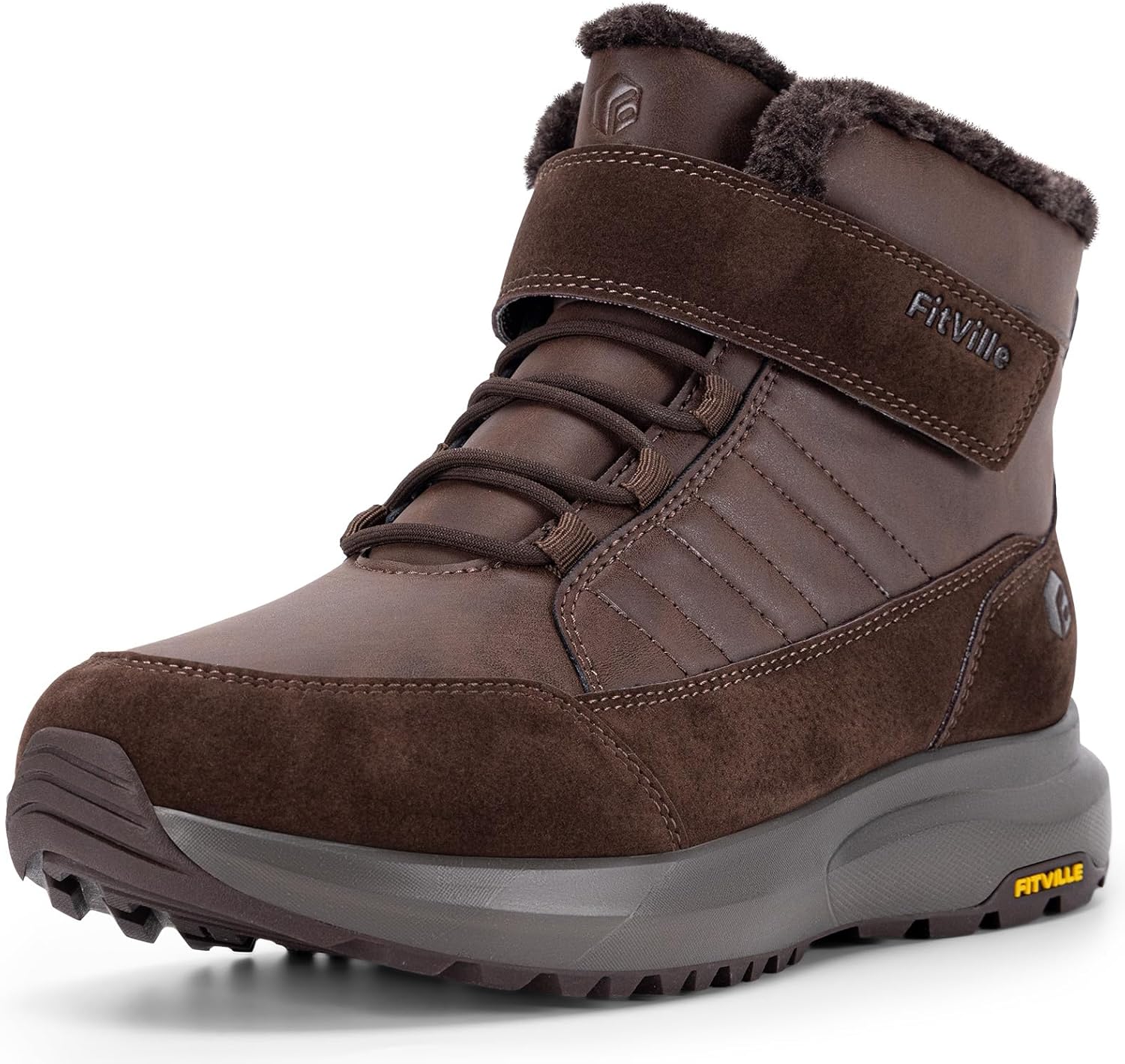 Detalle de FitVille Winterstiefel Herren Extra Weit – Klettverschluss, rutschfeste Sohle, warm gefüttert