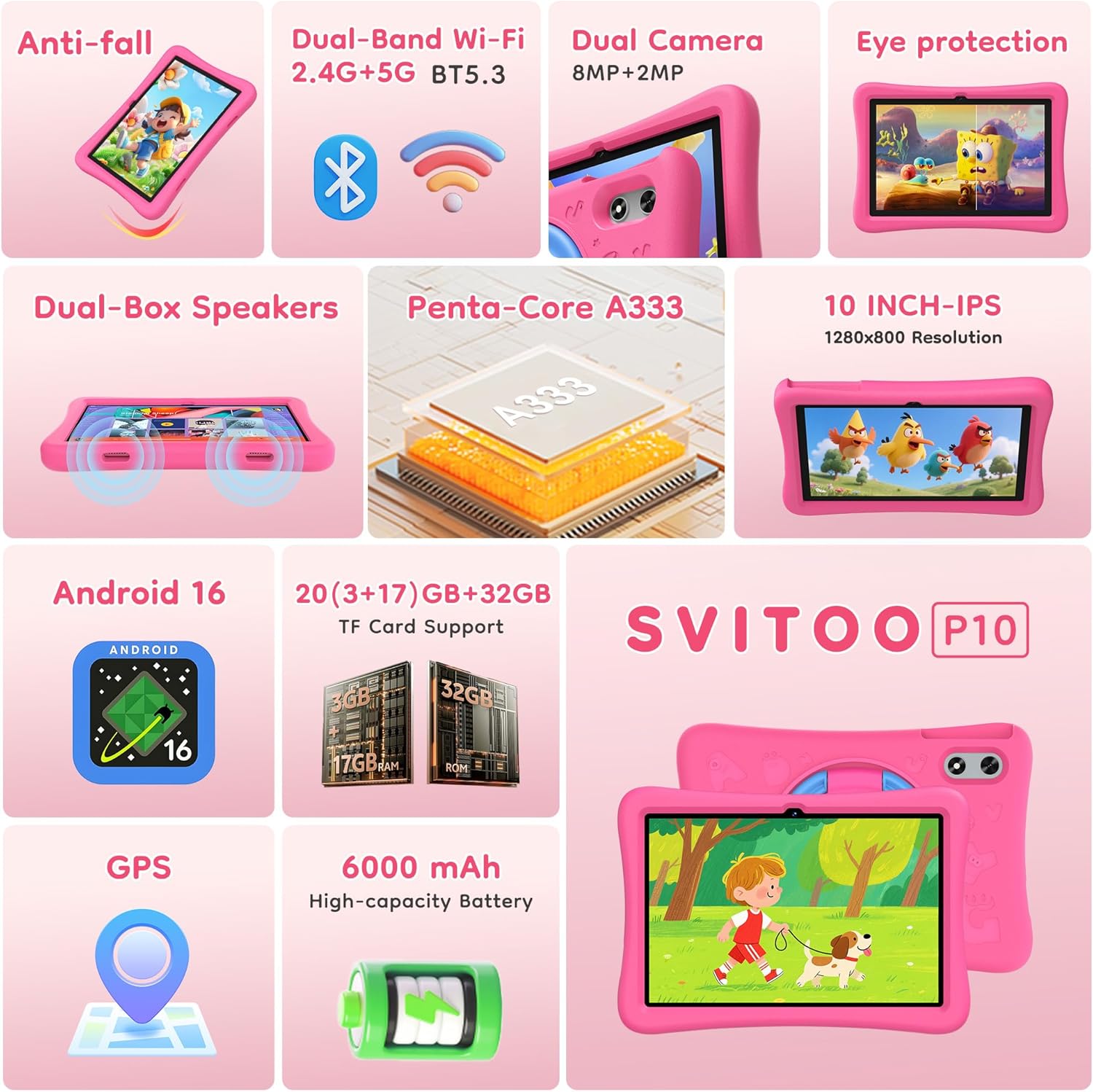 Thumbnail 5 de SVITOO Kids Tablet 10 Inch (Android) with Parental Controls, 20GB RAM/32GB Storage, WiFi 6, Shockproof Case