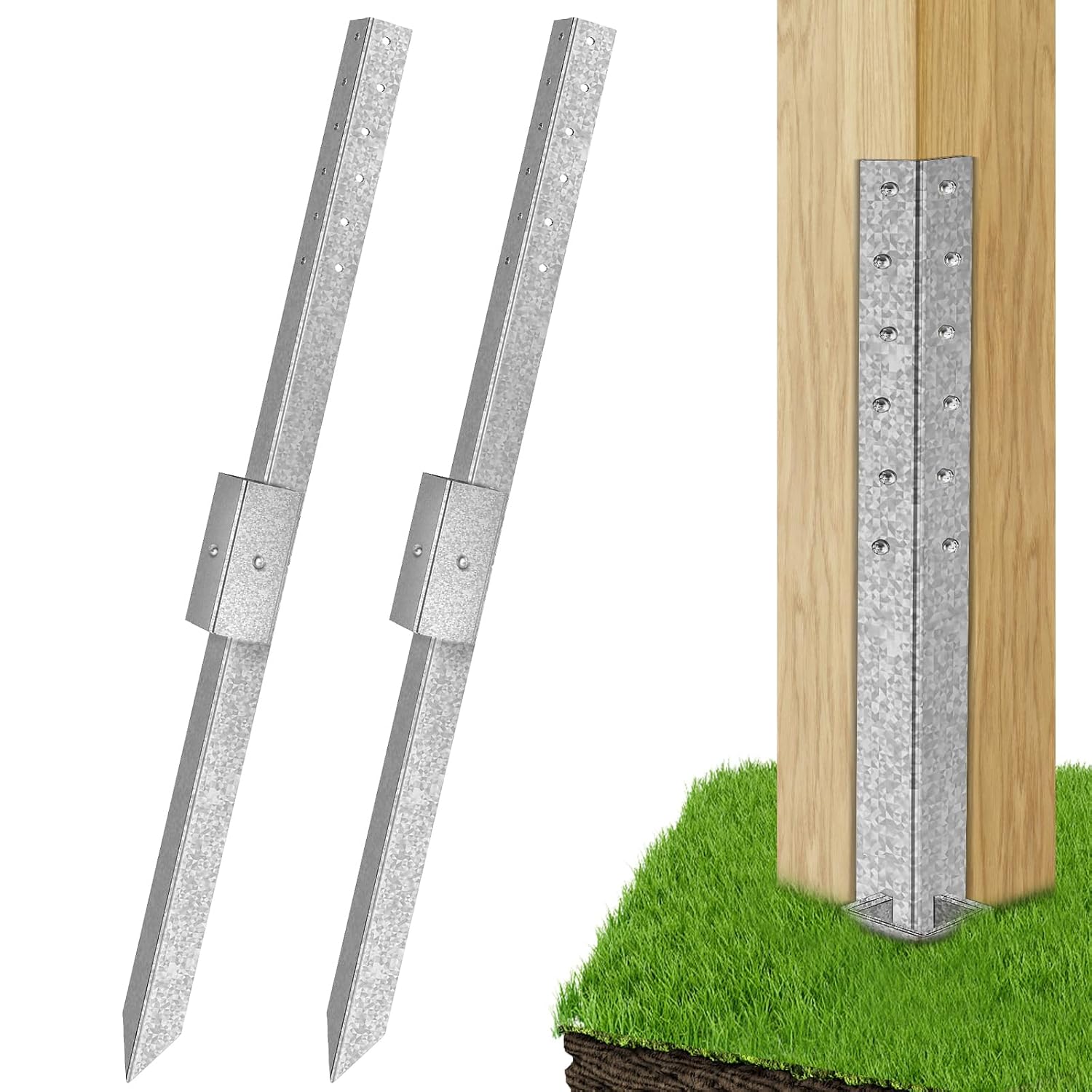 Fence post repair kit, 2 pack anchor spikes
