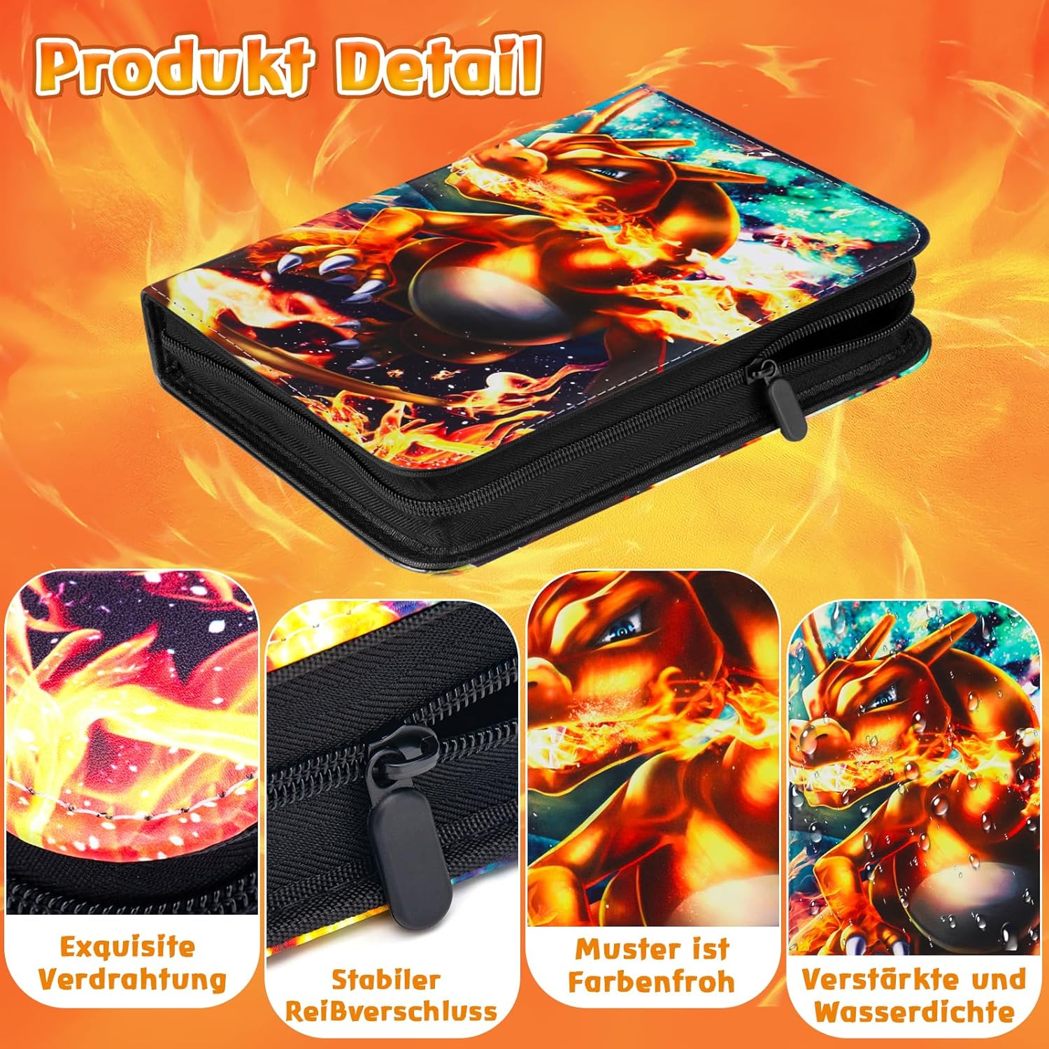 Thumbnail 5 de LYAILOOGXL Pokémon Sammelalbum 400 Karten – Glurak-Design, wasserdichtes PU-Leder, 50 Hüllen (4 Fächer pro Seite), PVC-frei