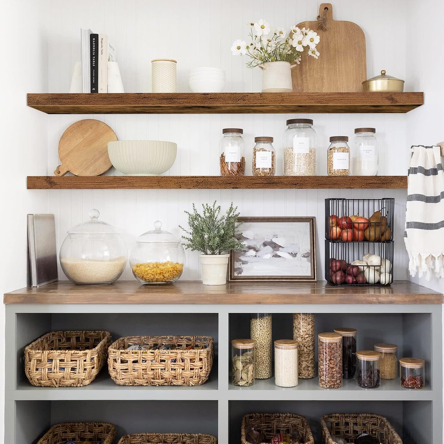 Detalle 2 de QEEIG Extra Long Floating Wall Shelves, Brown MDF, Set of 2