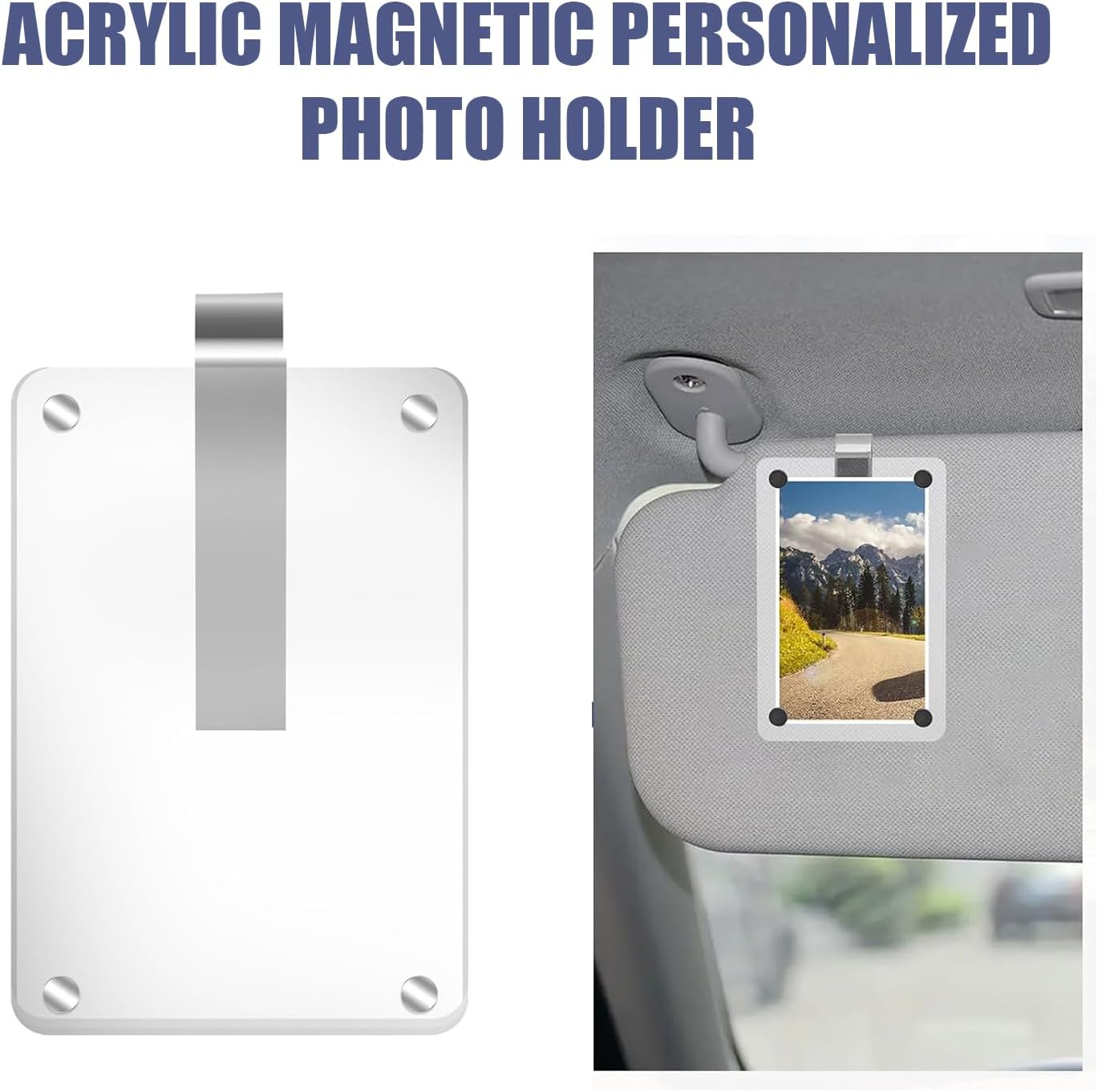 Detalle de 2 Pack Magnetic Car Sun Visor Photo Clips - Personalised Acrylic Frame with Stainless Steel & Transparent Holder