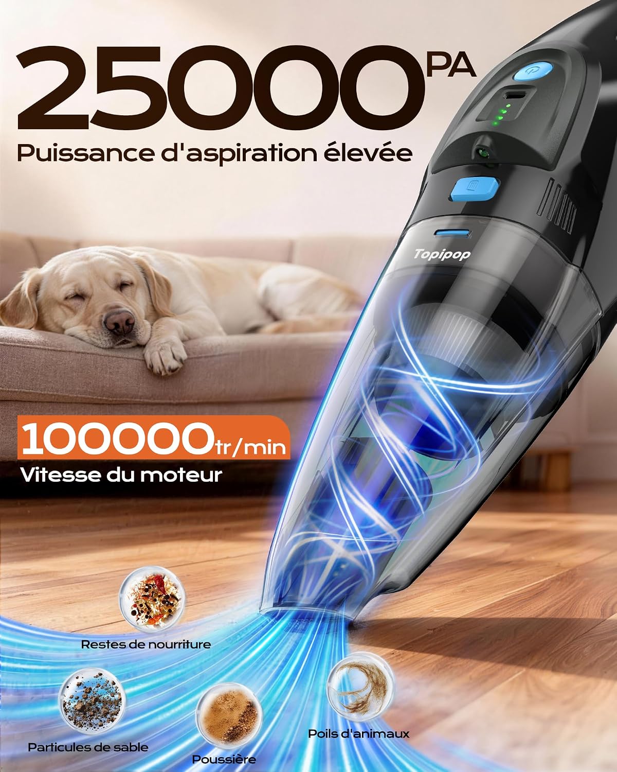 Thumbnail 1 de Topipop Aspirateur à main avec station de charge et filtre HEPA lavable