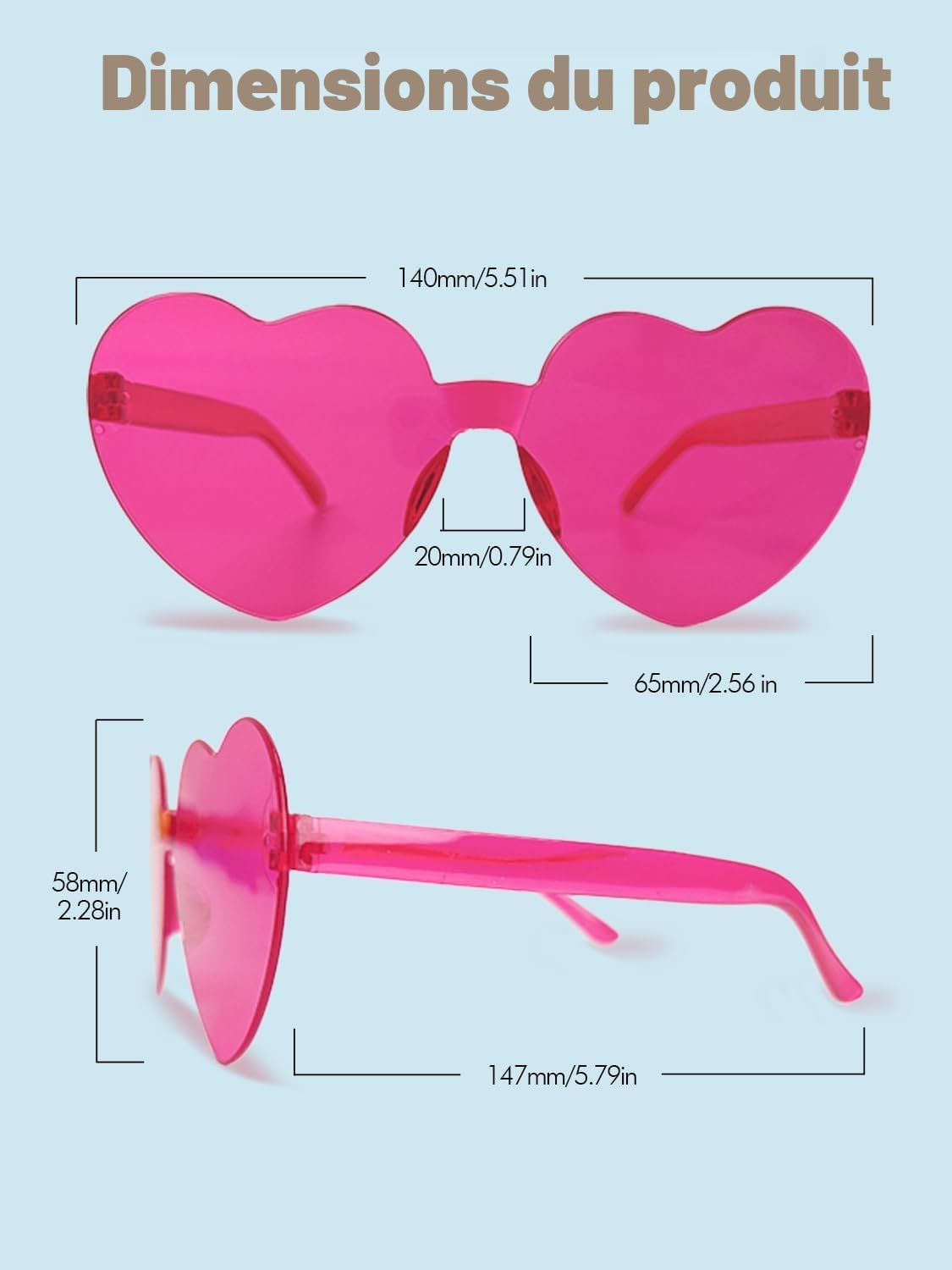 Detalle de BIRDDIE Lot de Lunettes de Soleil Coloré Sans Monture — Coeur, Plastique Hippie Transparente (12/24/36)