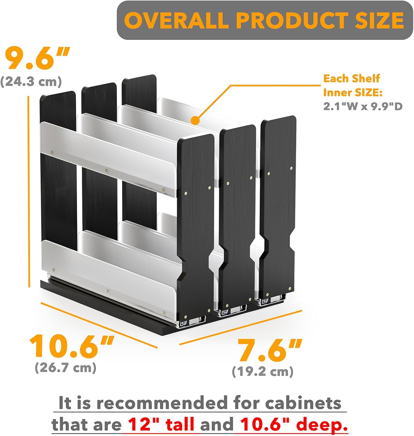 Thumbnail 2 de SpaceAid Bamboo Pull Out Spice Rack Organizer (3 Drawers, 2-Tier) for Cabinet – 7.6" Wide, Black