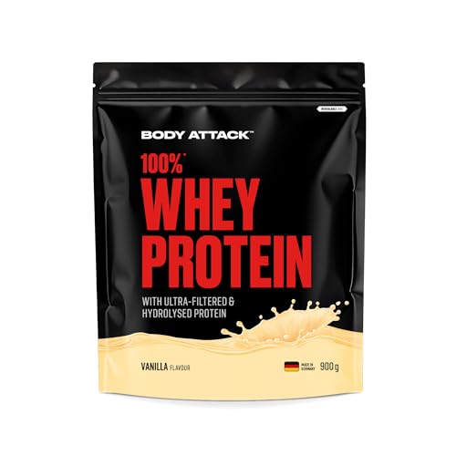 Detalle de Body Attack 100% Whey Protein Vanilla, 900 g – Cremiges Proteinpulver mit Hydrolysat und BCAA’s
