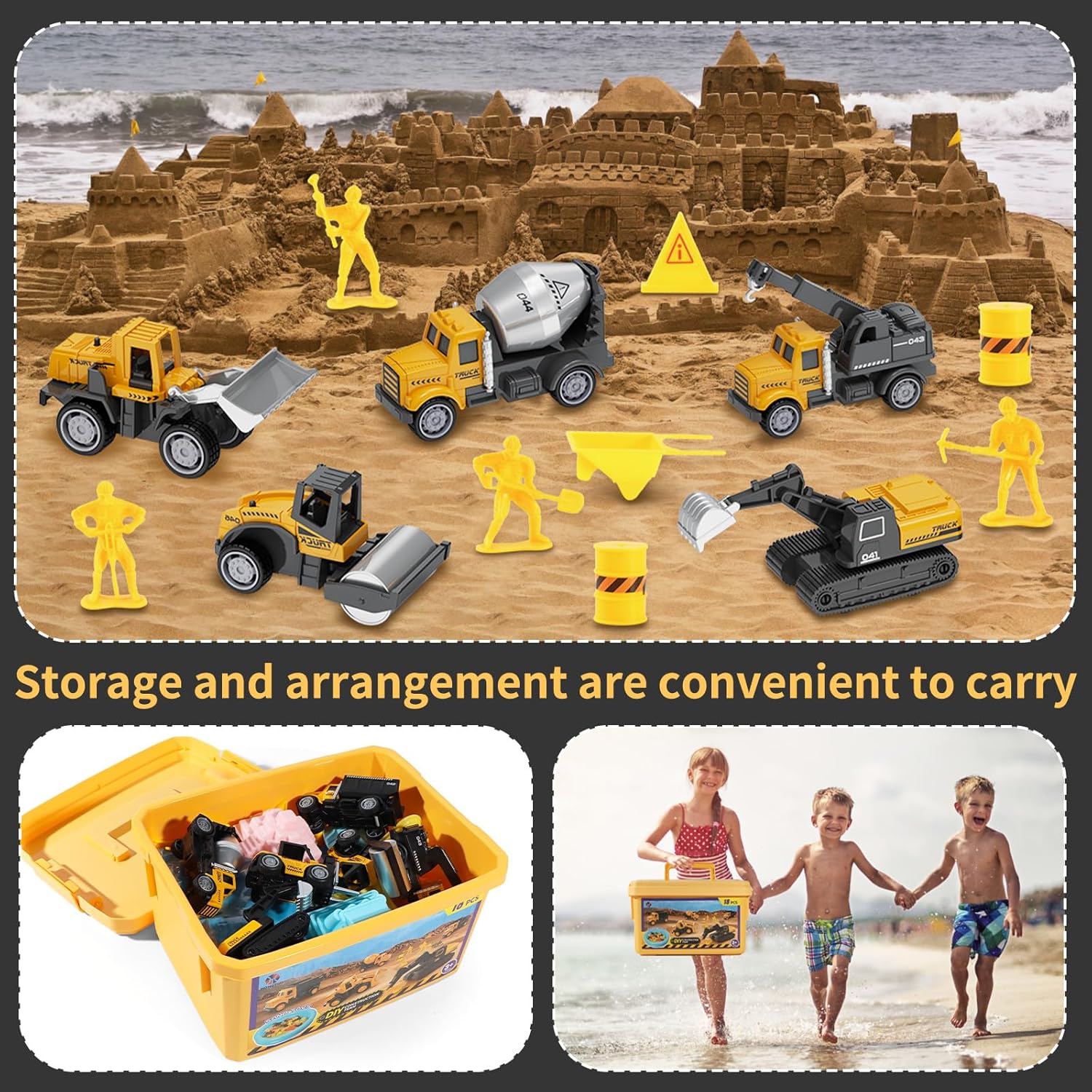 Thumbnail 6 de Play Construction Sand Kit (2.2 lbs Magic Sand) with 8 Alloy Vehicles, Inflatable Sandbox, Figures & Castle Molds